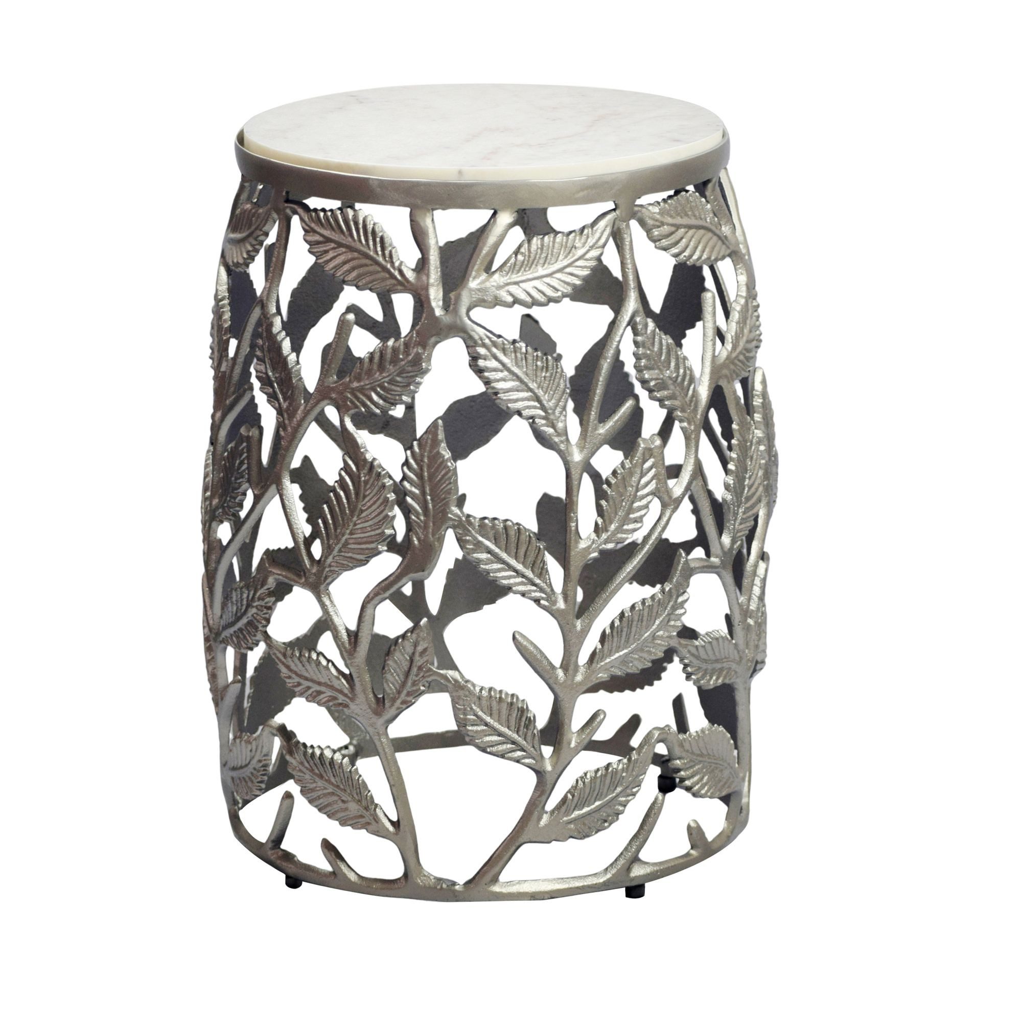 Wohnling Beistelltisch WL7.343 40cm Silber Marmor Sofatisch Couchtisch Wohnzimmertisch Alu (Runde Form für ein harmonisches Wohngefühl), Stilvoller Tisch mit natürlicher Ausstrahlung