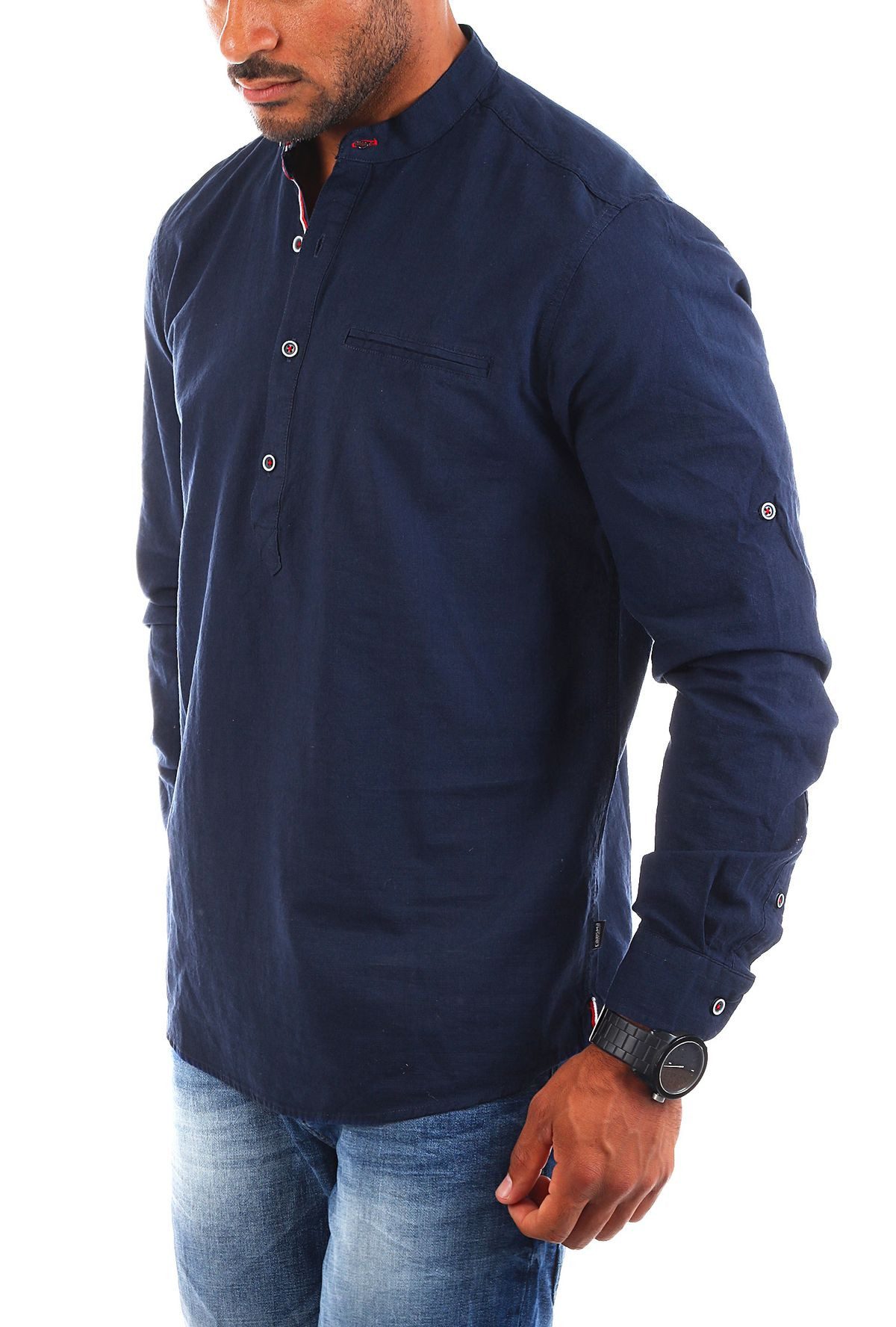 CARISMA Langarmhemd Stehkragen Tunika Baumwoll Leinen Mix legere 8443 Regul günstig online kaufen