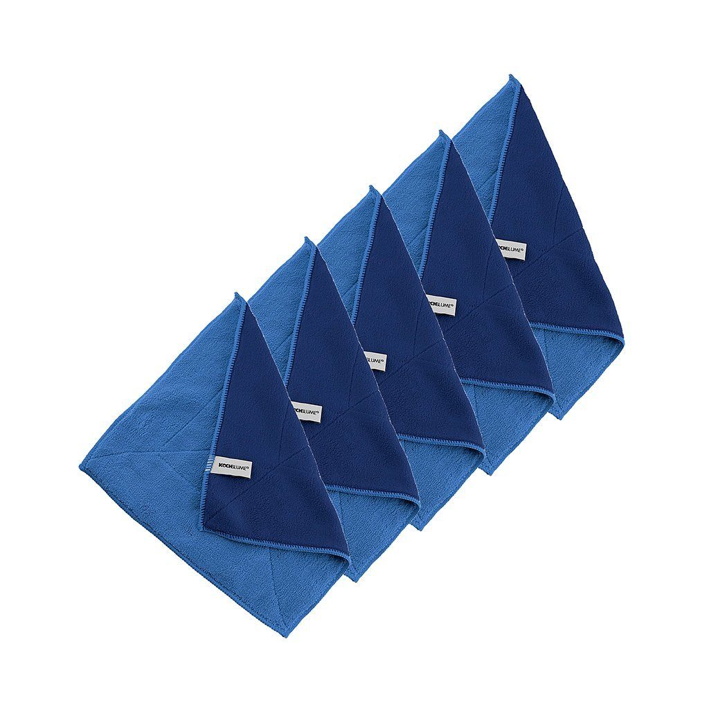 Kochblume Geschirrtuch Microfasertuch 30 x 30 cm, (Spar-Set, 5-tlg), 800g/m² Qualtität hellblau/dunkelblau