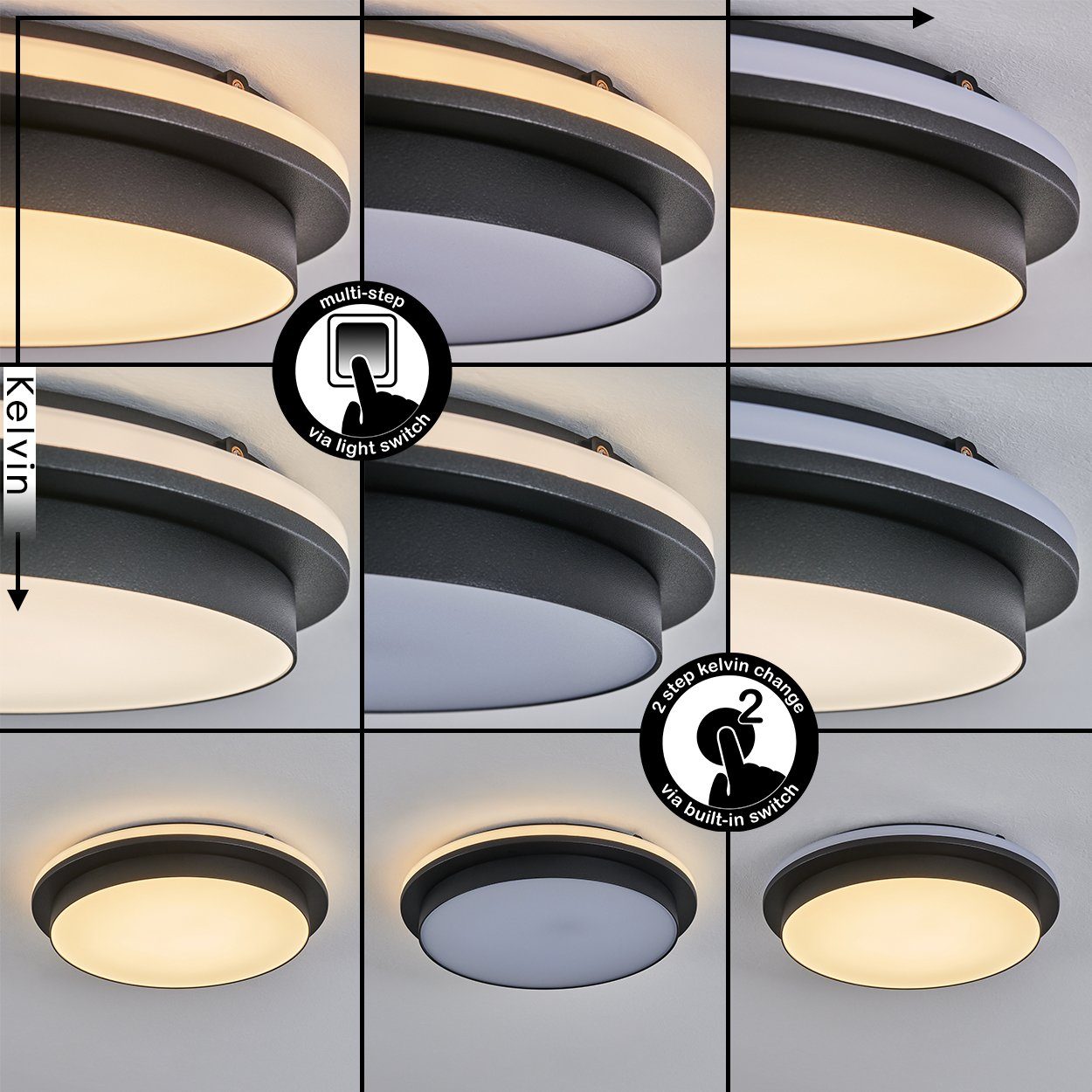 hofstein Außen-Deckenleuchte moderne aus Deckenlampe wechselbar, Schwarz/Weiß, über Lichtfarbe LED Metall/Kunststoff Schalter, unterschiedlich schaltbar, IP54 änderbar in