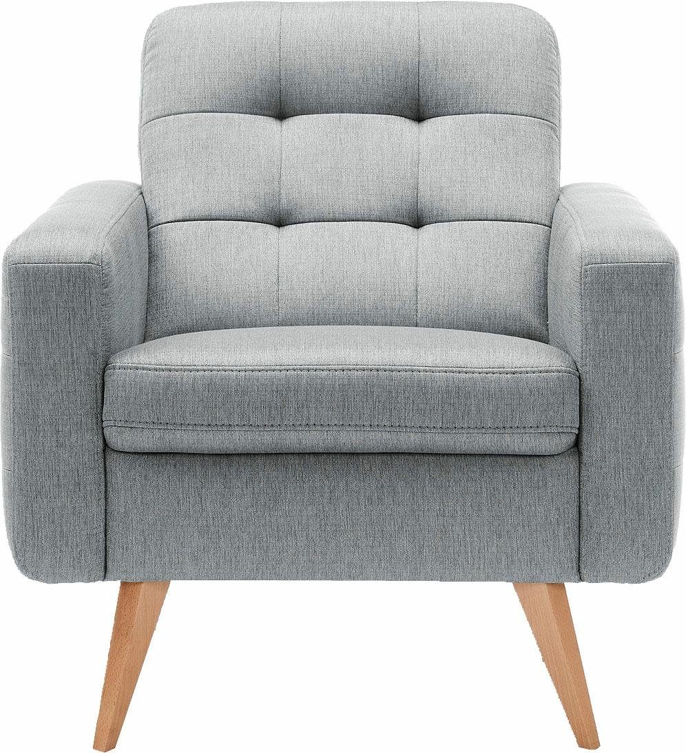 exxpo - sofa fashion Sessel Nappa, Loungesessel mit aktueller Rückensteppung, bequem und modern, hohe Holzfüße
