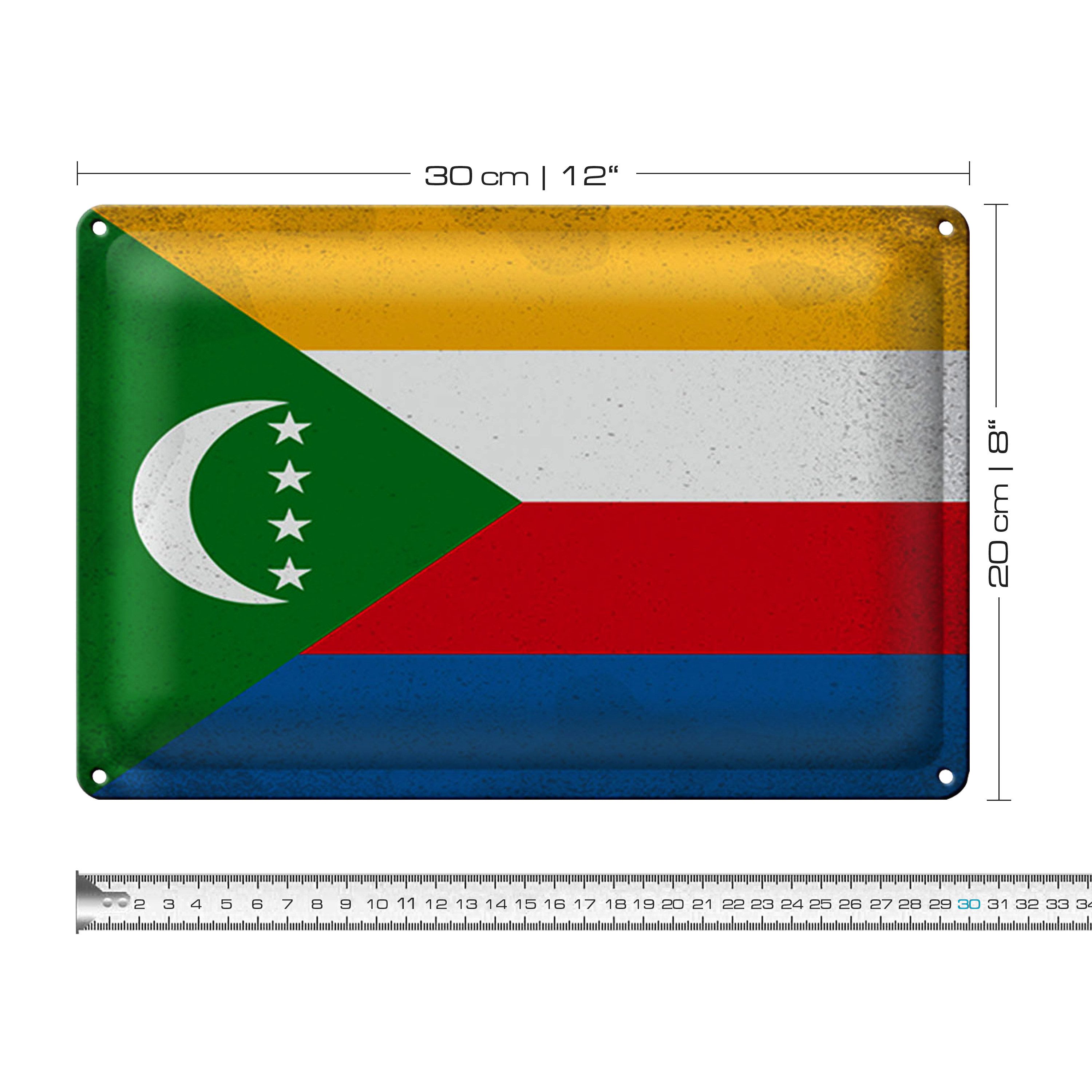 Roomando Metallschild Blechschild Flagge Komoren 30x20cm Flag Comoros Vintage