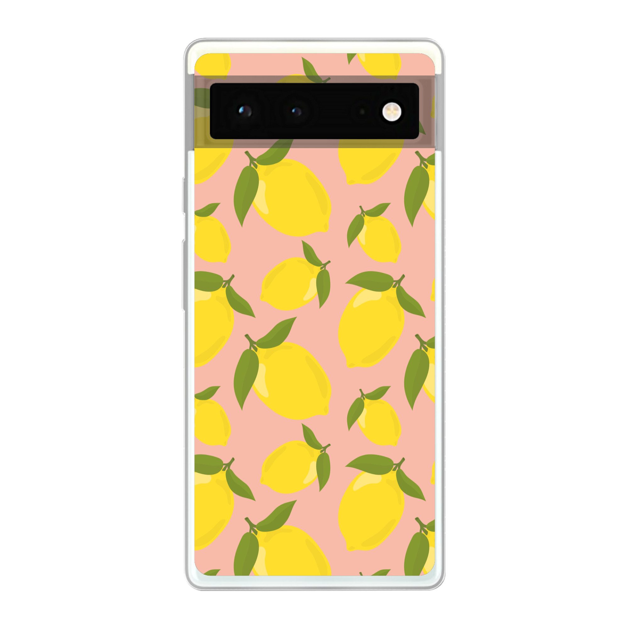 MuchoWow Handyhülle für Google Pixel 6 Zitronen - Gelb - Rosa - Muster - Obst, Handy Case, Silikon, Bumper Case Dünn