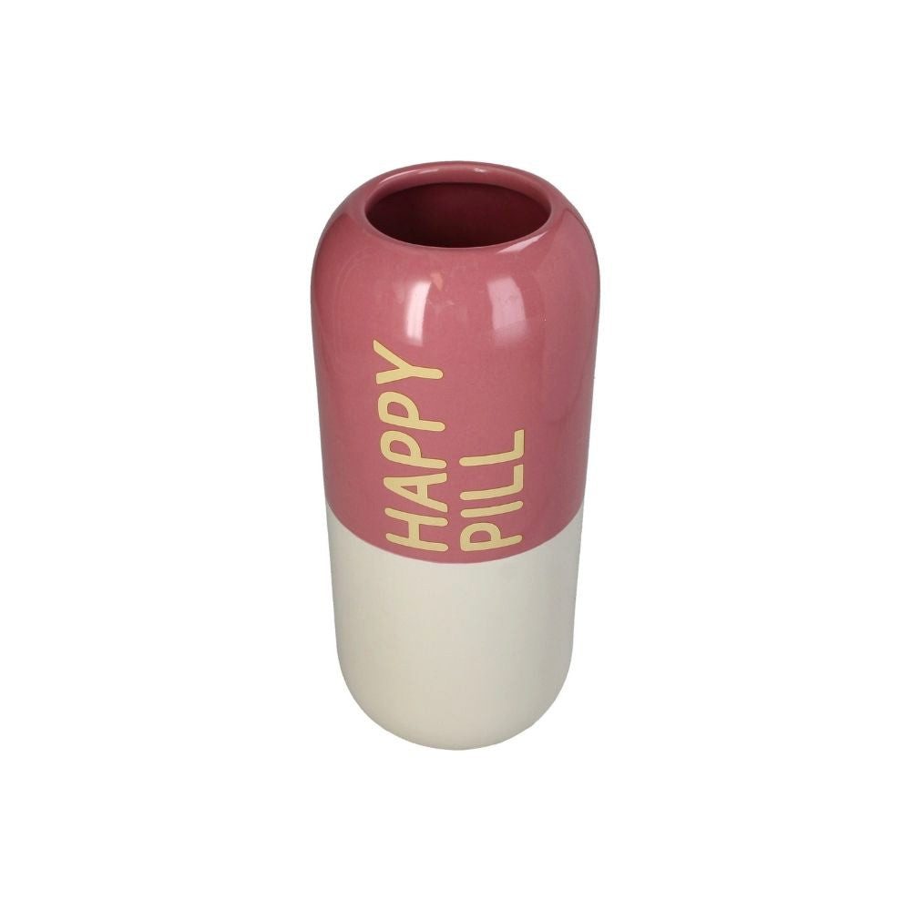 Kersten BV Dekovase Deko Vase, Steingut - Beige, Rosa "HAPPY PILL" (1 St)
