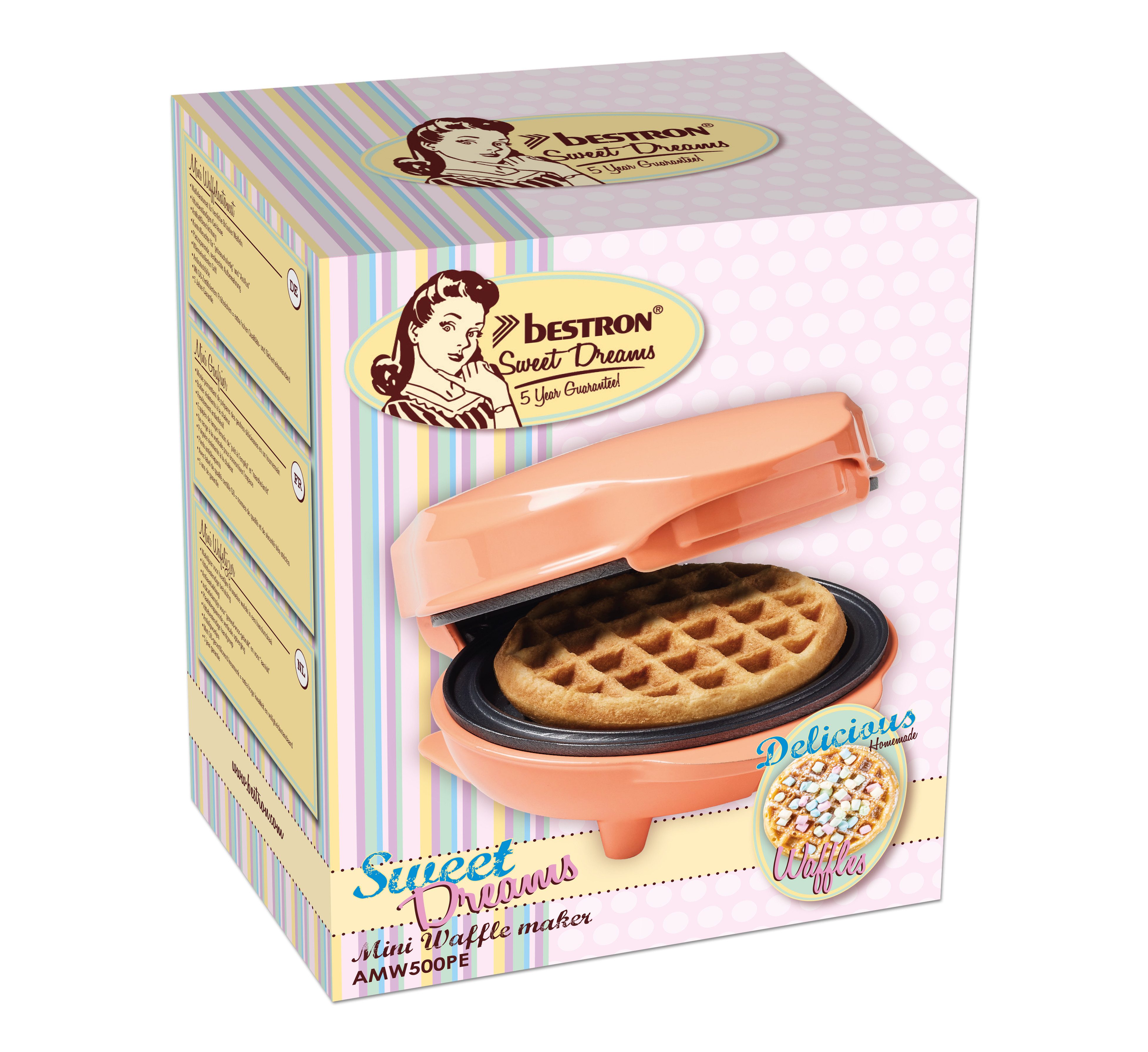 bestron Waffeleisen AMW500, 550 W, Retro-Design, antihaftbeschichtet, leicht, kompakt