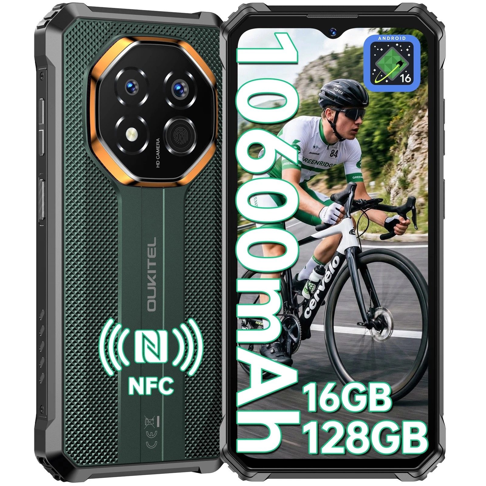 OUKITEL G7 Outdoor Handy Ohne Vertrag 10600mAh akku Android 16 Smartphone (16,56 cm/6.52 Zoll, 128 GB Speicherplatz, 64 MP Kamera, 10600mAh, 16GB+128GB, IP68/IP69K, 64MP Kamera, NFC, GPS)