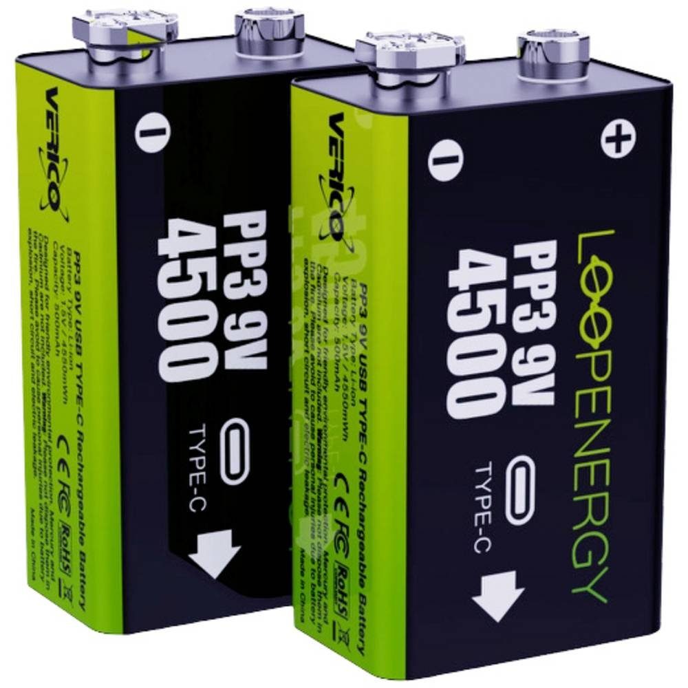9V Block Akku Li-Ion 500mAh 2er Akku
