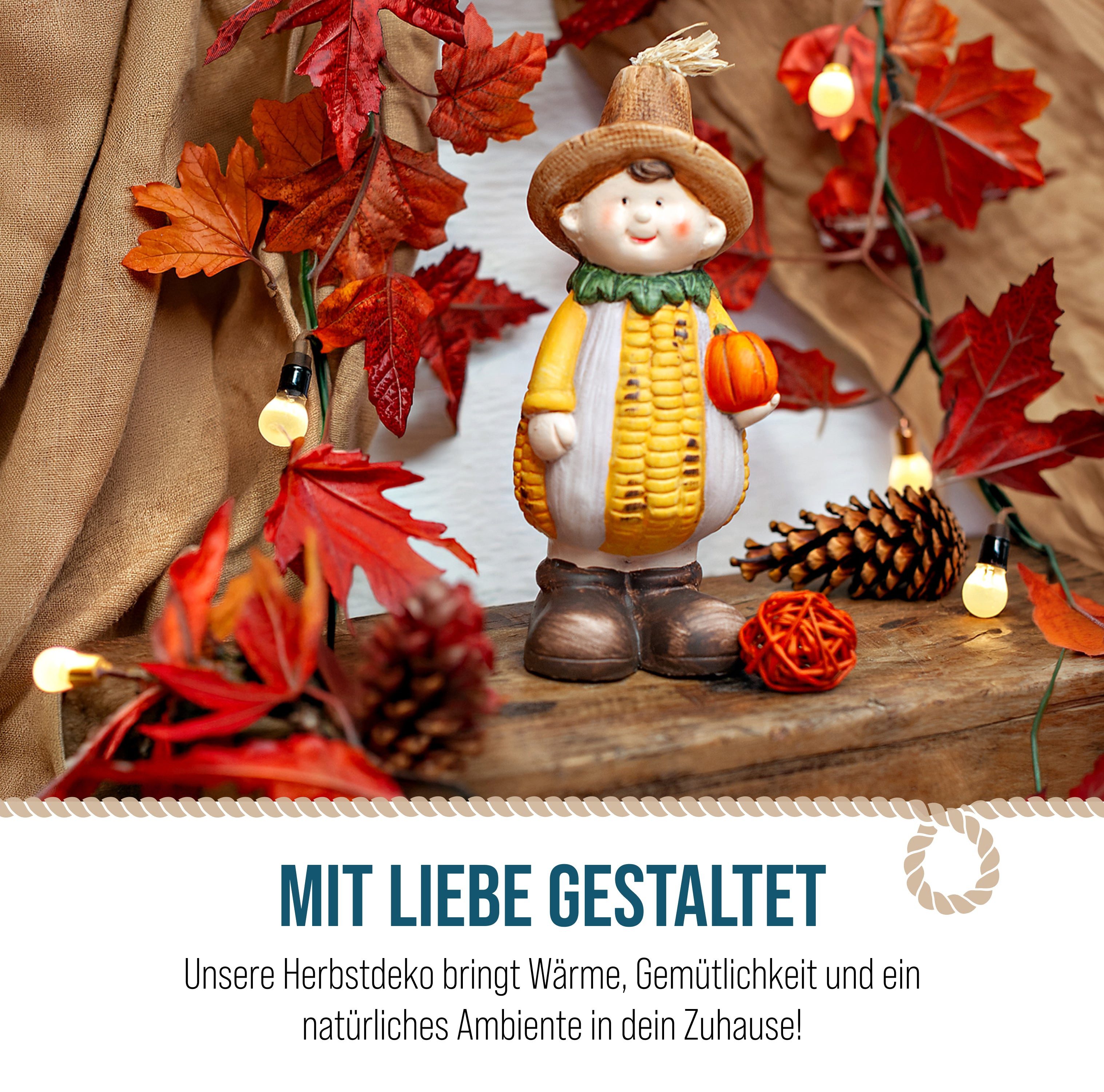 Logbuch-Verlag Dekofigur Dekofigur Maiskind mit Kürbis – Herbstdeko aus Keramik 21 cm – Bild 5 von 5