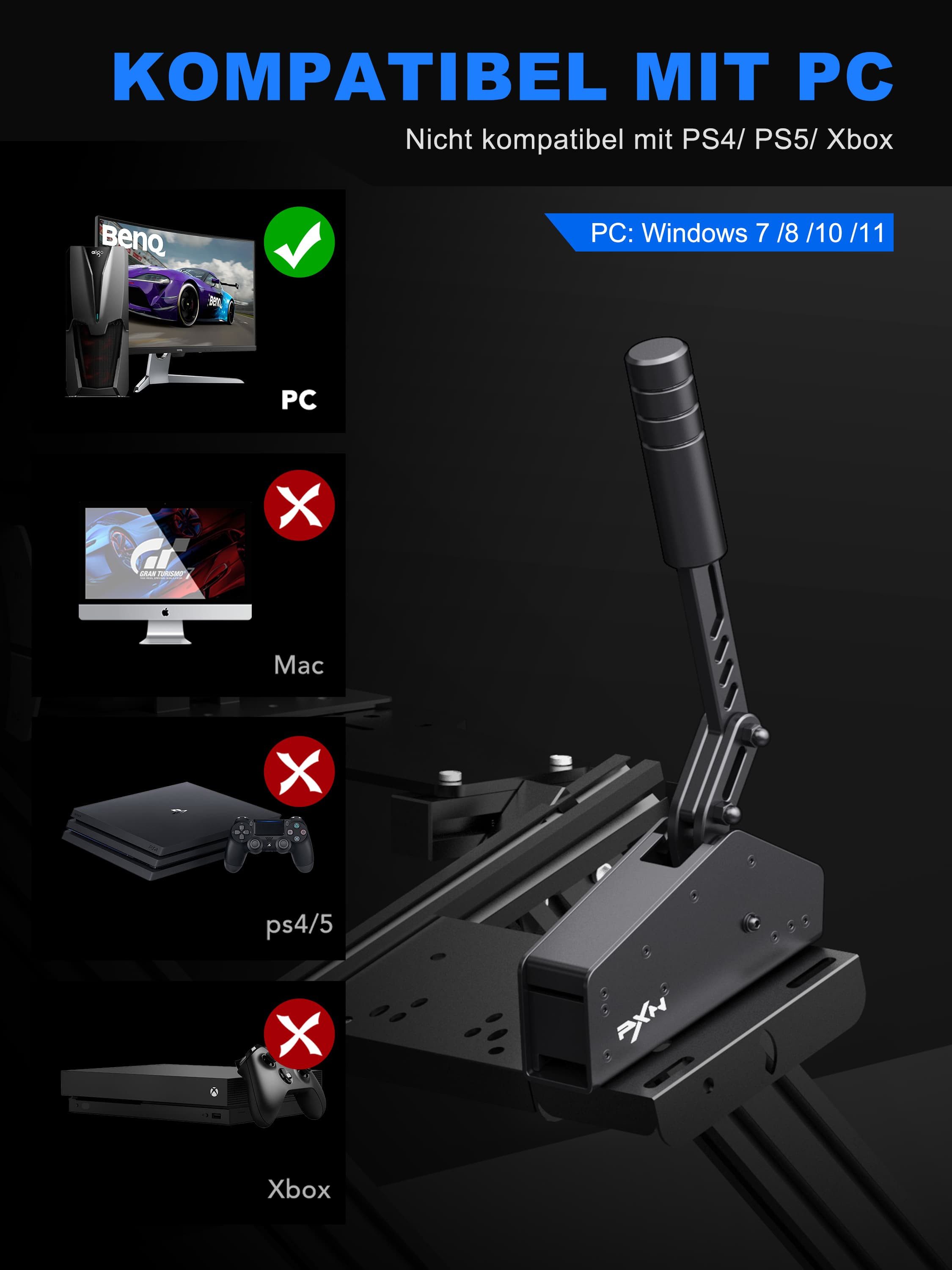 PXN HBS Sim-Handbremse USB PC 16Bit Hall Linear Handbremse Simulations-Controller (1 St., für Sim Racing, kompatibel mit G29 G920 T300)