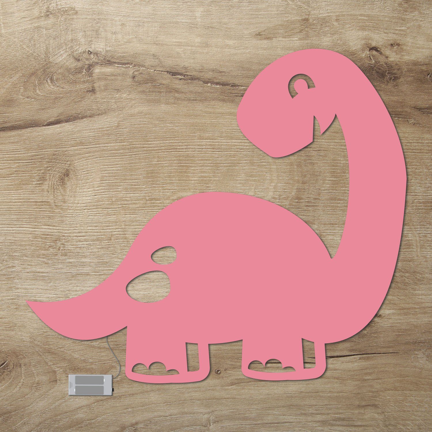 Namofactur LED Nachtlicht Dino Milo Wandlampe, Nachtlicht Dinosaurier Holz Wand I Kinderzimmer, Ohne Zugschalter/Stern, LED fest integriert, Warmweiß Rosa | Nachtlichter