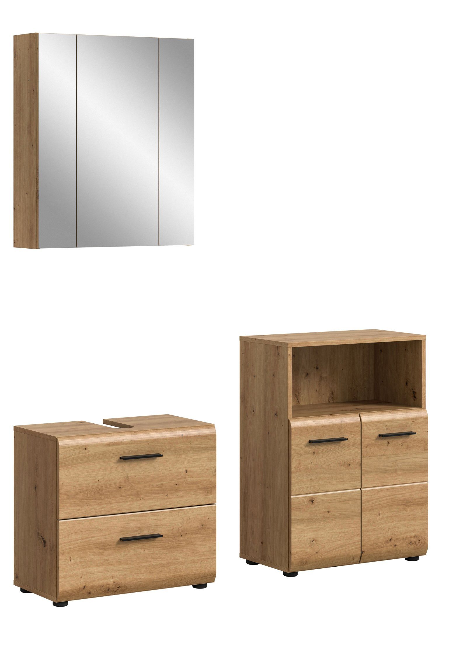 Aileenstore Badmöbel-Set ARCTIC, (3-St), 135 cm Breite, Holz, 3-teilig