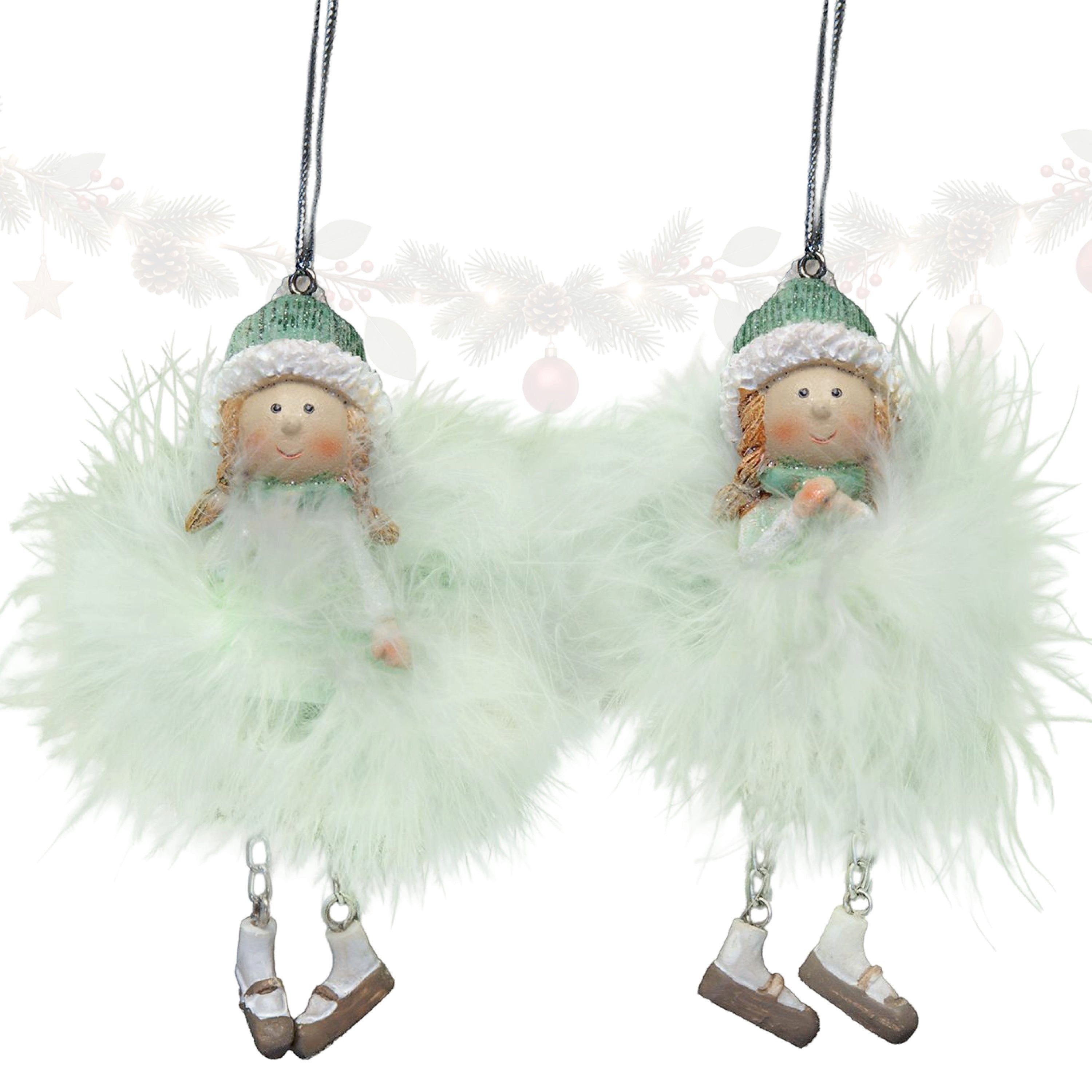 Logbuch-Verlag Baumbehang Engel-Anhänger mit Federn Mintgrün-Silber, 11 cm, 2er-Set