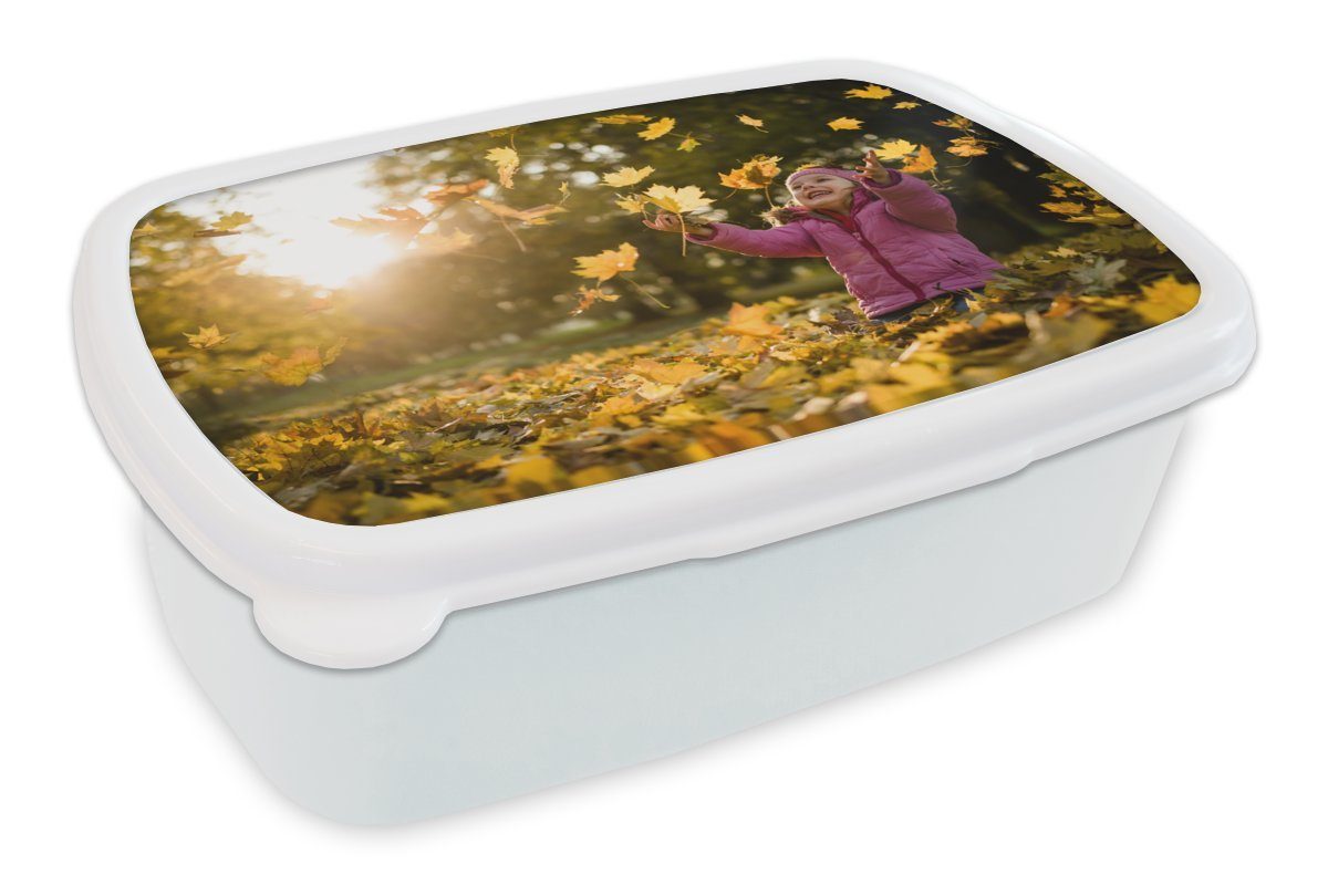 - Brotbox für Brotdose, Kinder und Jungs Erwachsene, Mädchen weiß Lunchbox Kunststoff, und Himmel, (2-tlg), Mädchen Blätter MuchoWow für -