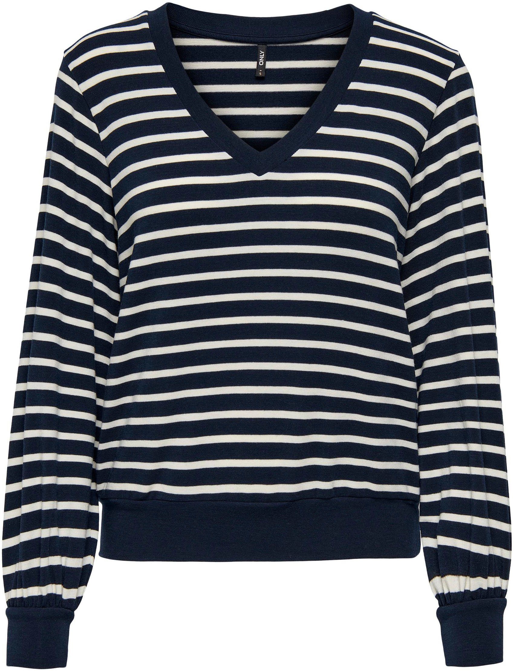 ONLY V-Shirt ONLRITA L/S V-NECK TOP JRS Navy Blazer Stripes