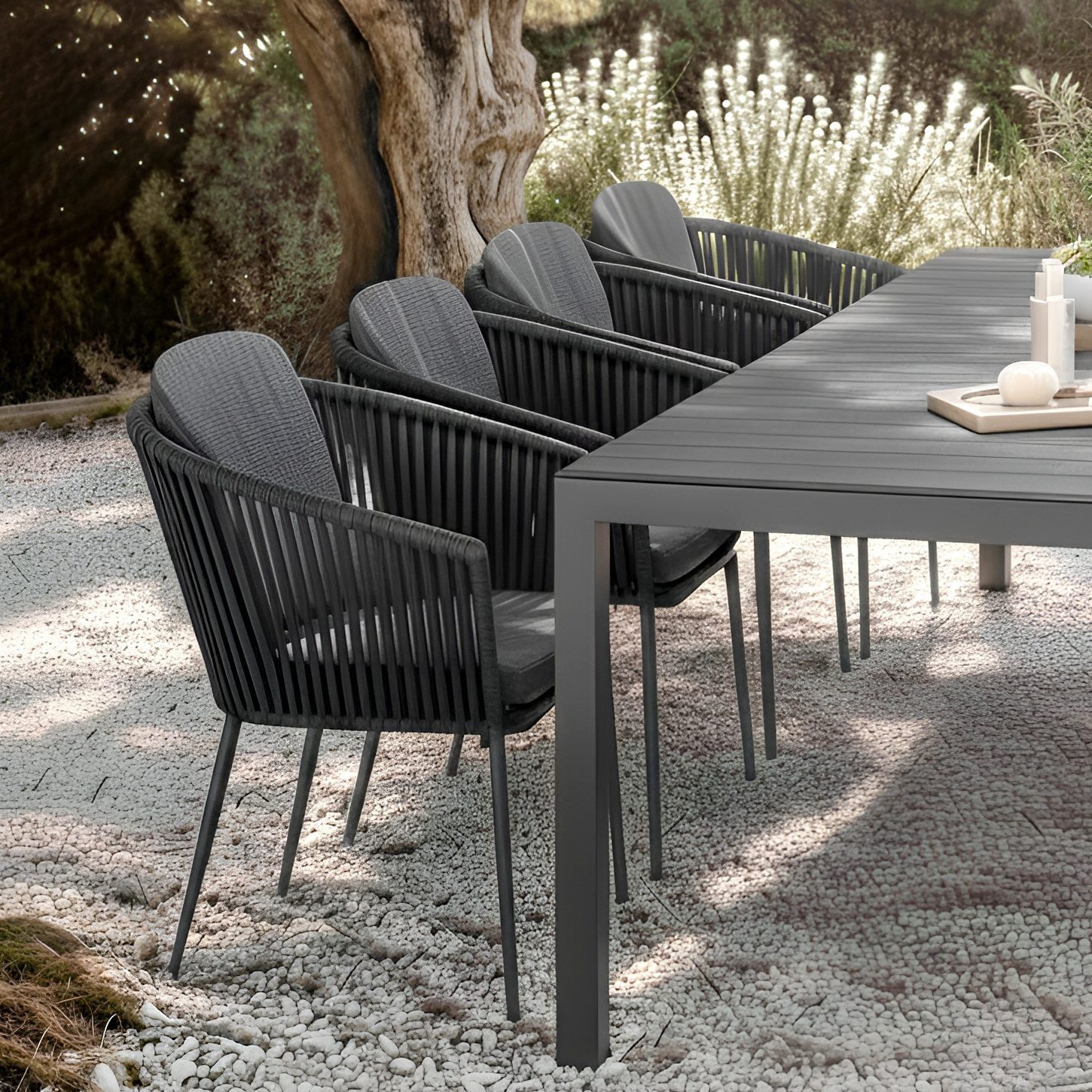 Liadomo Gartenstuhl Carano, stapelbarer Diningesessel für Balkon & Terrasse, Gartensessel, Aluminium & Rope, Kissenbezüge Olefin, wetterfest