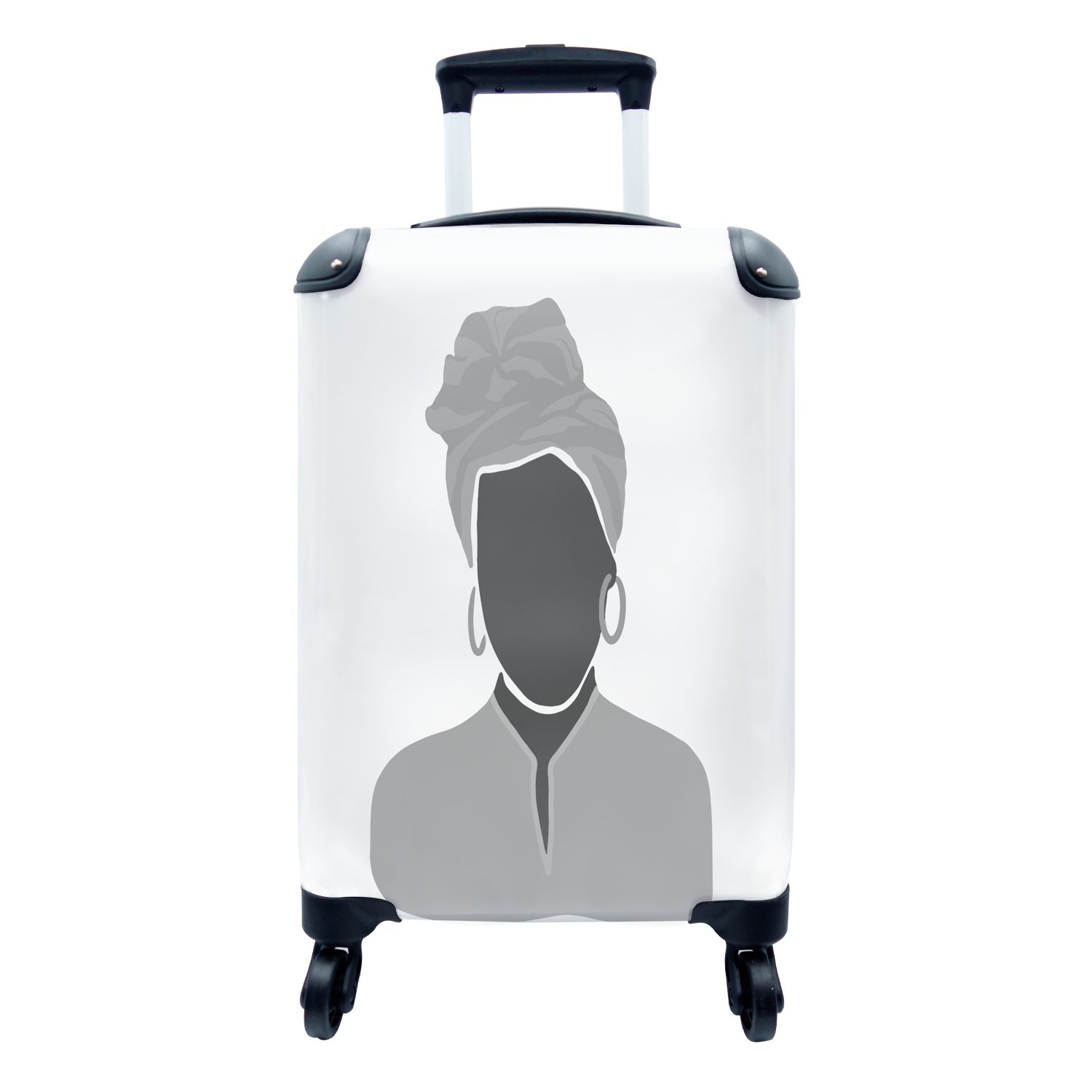 - - MuchoWow Rollen, Weiß, Frau für Handgepäckkoffer 4 mit Schwarz Porträt-Zeichnung Reisetasche Ferien, Reisekoffer rollen, - Handgepäck Trolley,