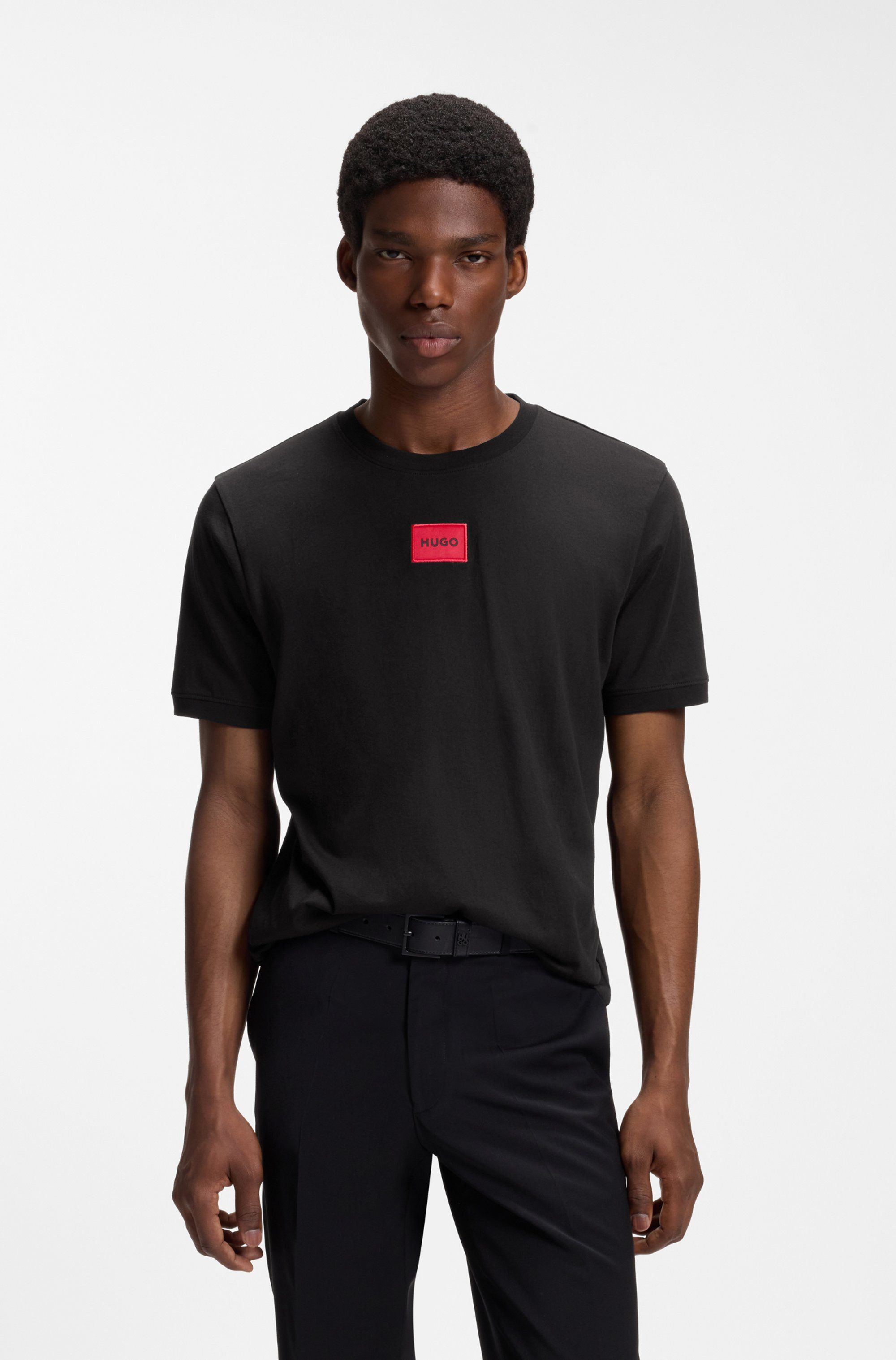 HUGO T-Shirt Diragolino Rundhalsausschnitt, Regular Fit, Logo-Label