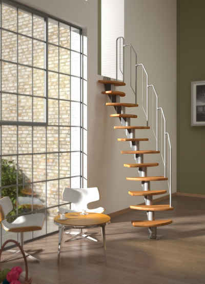 Dolle Systemtreppe »Berlin«, für Geschosshöhen bis 292 cm, Stufen offen, Buche, Metallgeländer und -handlauf