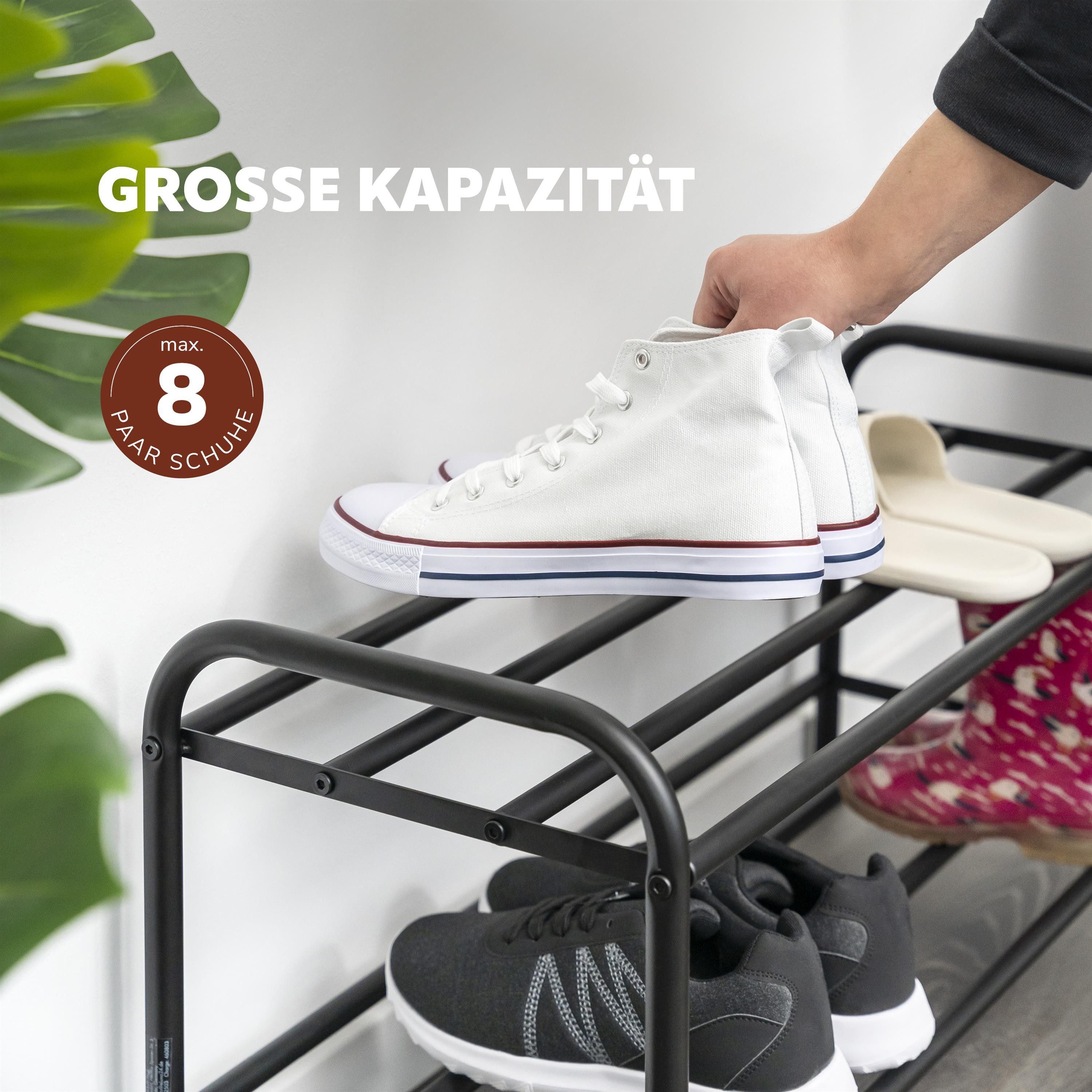 eluno Schuhregal für ca. 8 Paar Schuhe, 2 Ablagen, schwarz, 1-tlg., höhenverstellbare Füße