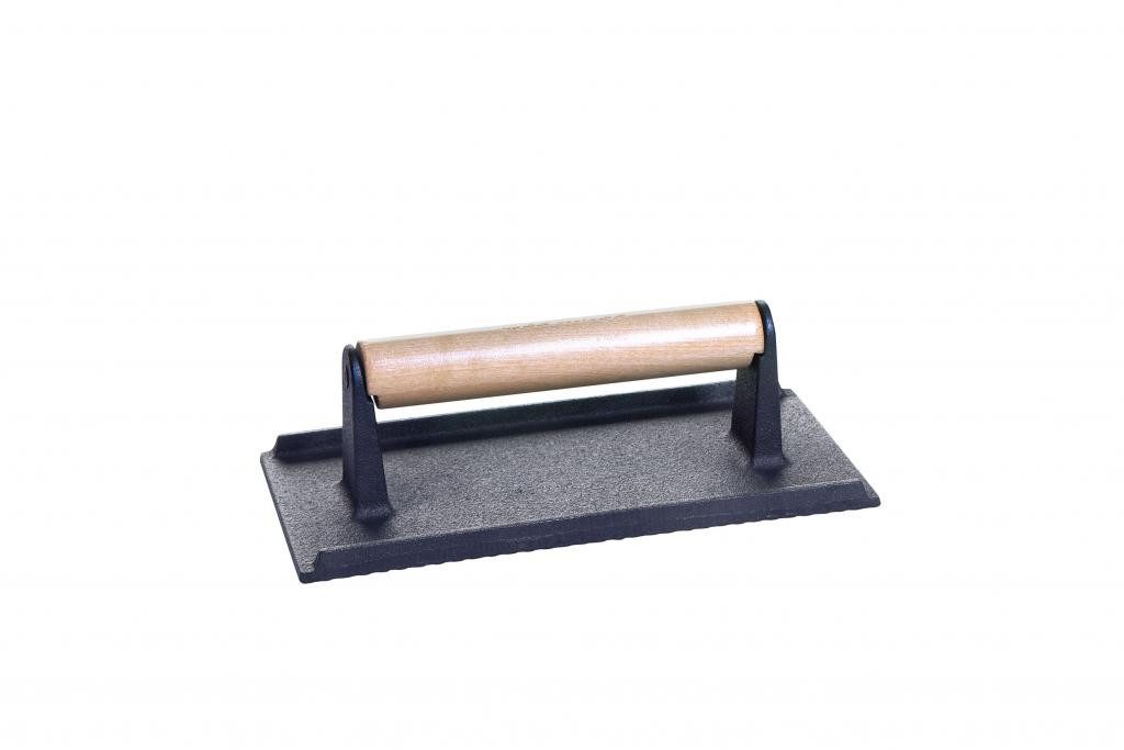 Burgerpresse Fleisch- und Burgerpresse aus Gusseisen mit Holzgriff 21x11x7 cm