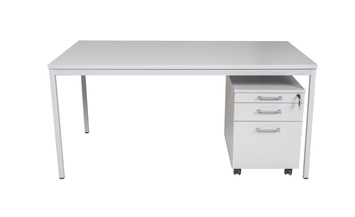 Furni24 Schreibtisch Schübe, Schreibtisch Holz 3 160x80x75 grau, Rollcontainer, und cm