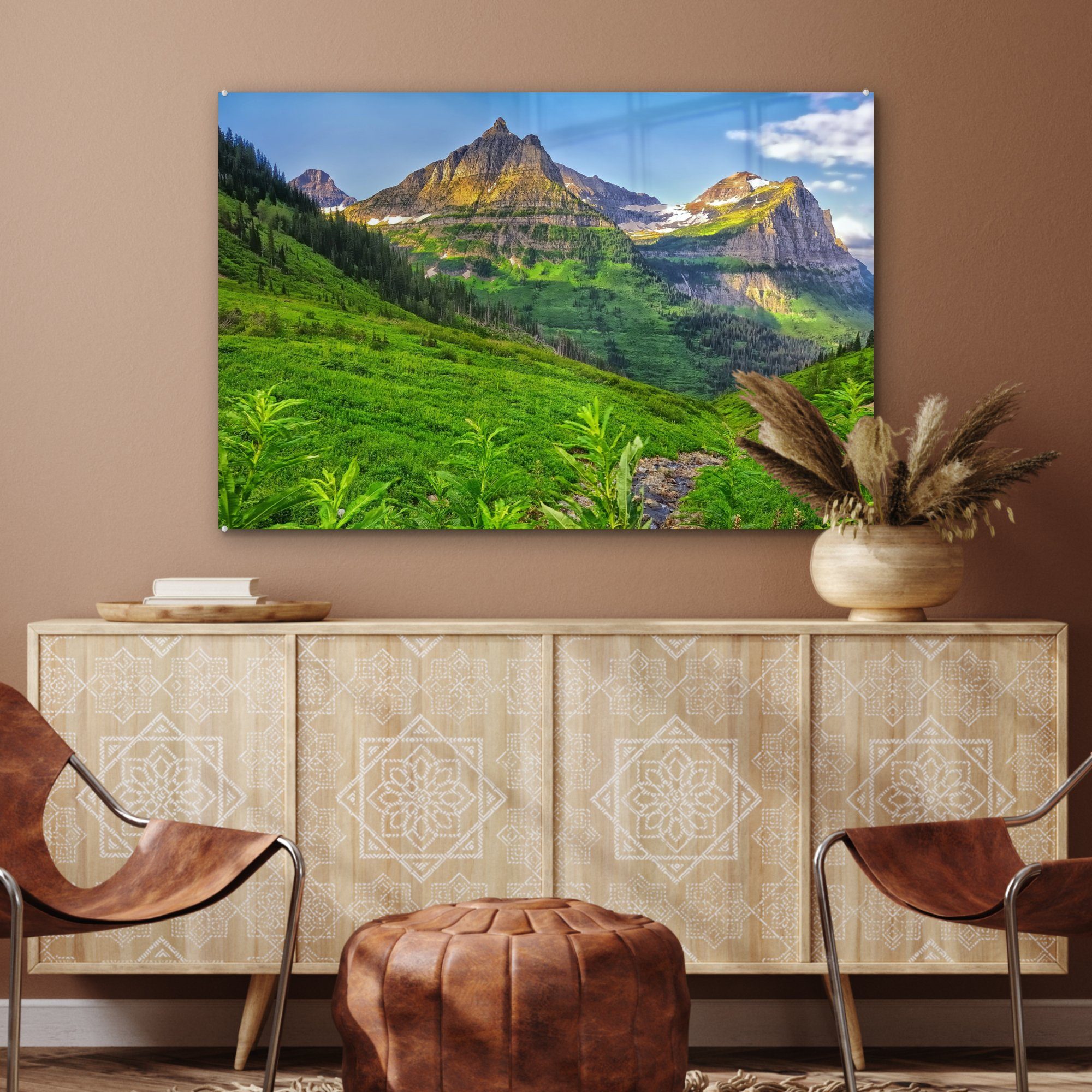 National Park St), in Schlafzimmer Berge & Acrylglasbilder Wohnzimmer MuchoWow den USA, Acrylglasbild Glacier gefärbte im Grün (1