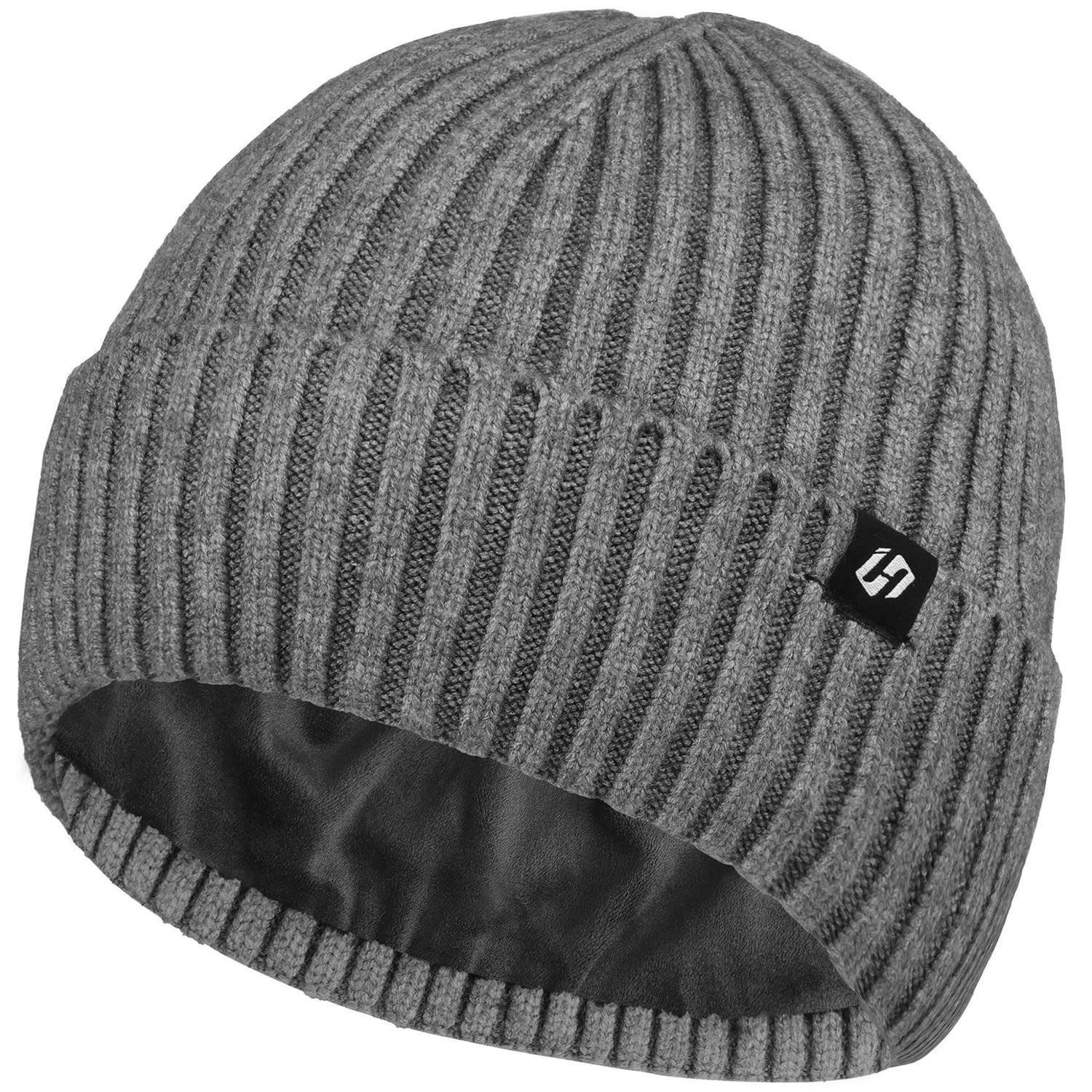 Strickmütze Strickmütze Beanie Herren Damen Fleece Cuffed Einheitsgröße Grau