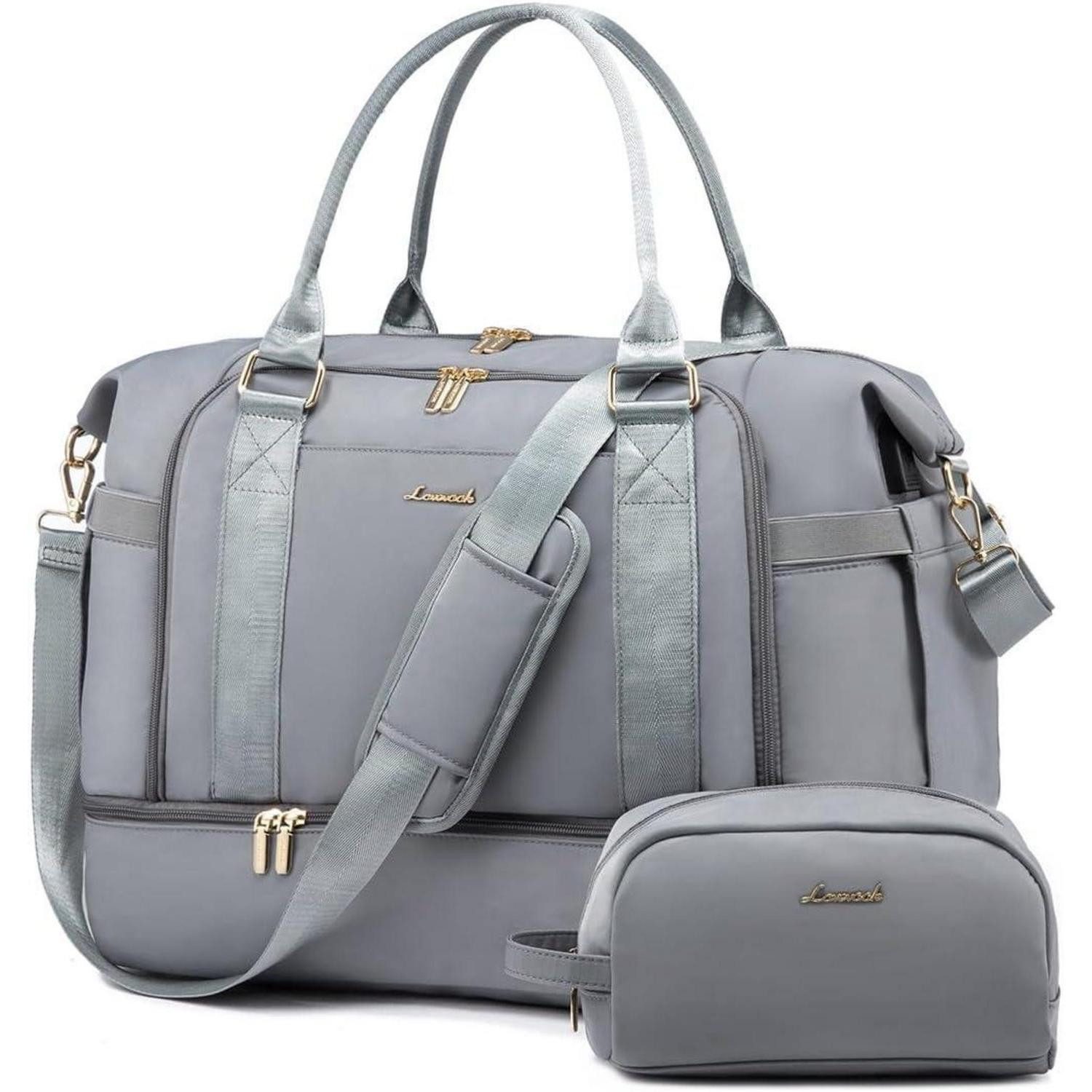 LuxusKollektion Weekender Sporttasche Damen Weekender Wasserdicht Schuhfach Nassfach 37L Grau