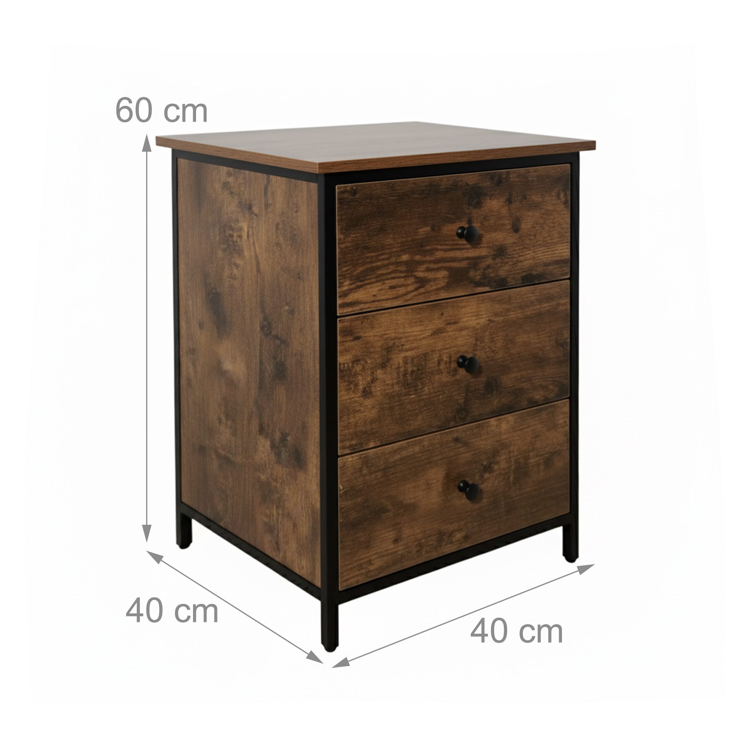 relaxdays Nachttisch mit 3 Schublade, Vintagebraun
