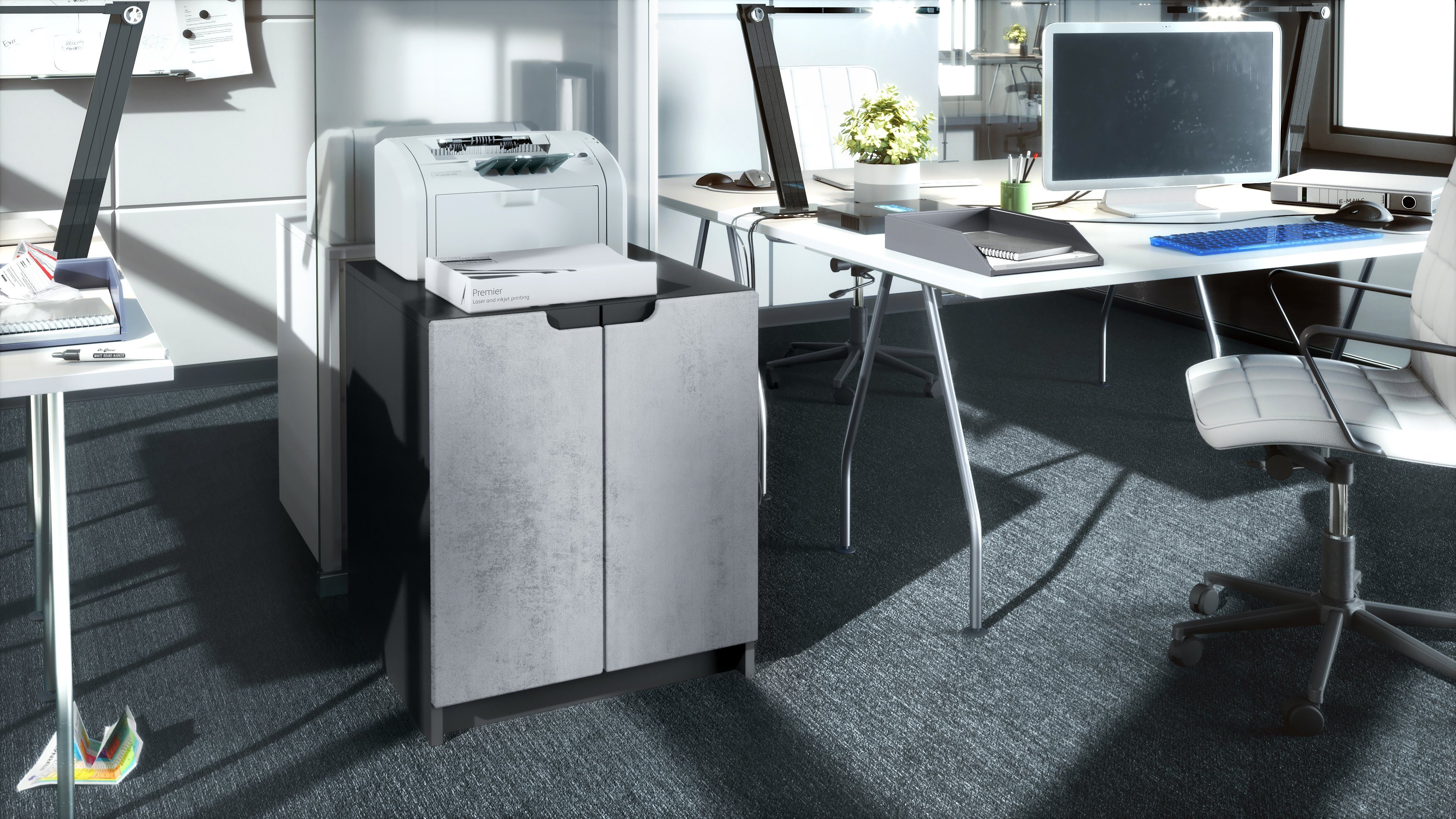 Vladon Kommode Logan (Aktenschrank, mit 2 Fächern und 2 Türen), Schwarz matt/Beton Oxid Optik, (51 x 60,5 x 54 cm)