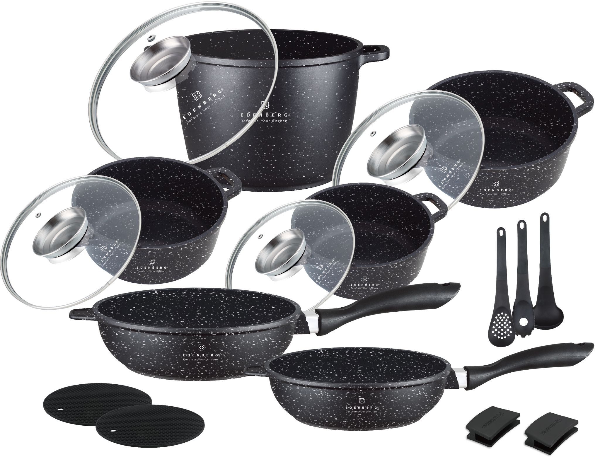 Edenberg Topf-Set Töpfe in 4 verschiedenen Größen plus Pfannen Küchenzubehör, Aluminiumguss, Aluminium, Edelstahl, Keramik (Multifunktional, geeignet zum Kochen, Braten und Backen!, 17-tlg., Es ist eine perfekte Geschenkidee für jeden Anlass), Innovative