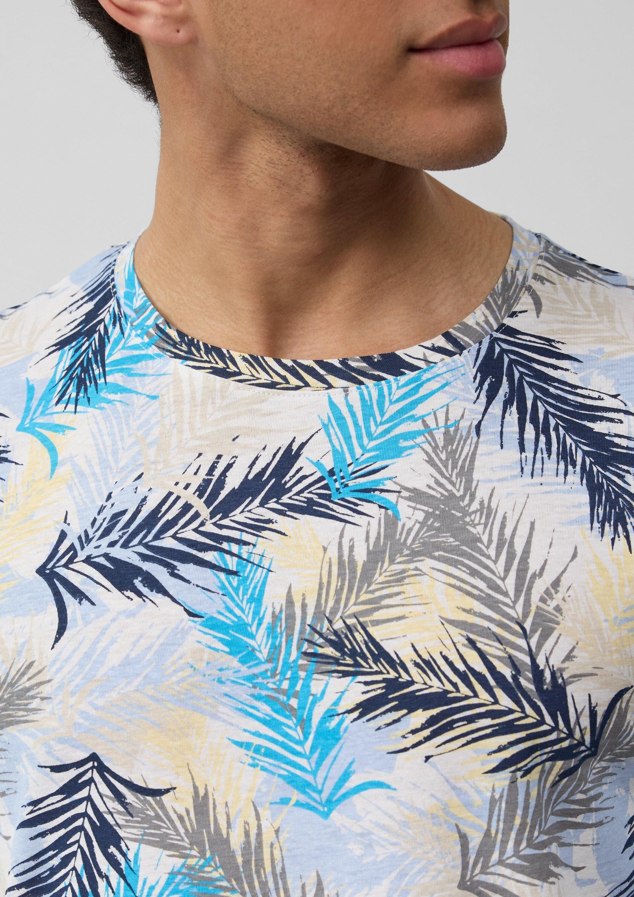 s.Oliver Kurzarmshirt T-Shirt T-Shirt aus Leinenmix mit All-over-Print