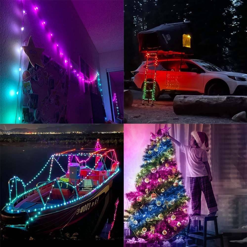 Schlafzimmer RGB, Musiksyn, Farbe, LED-Lichterkette USB; Rosnek Party 10/20M, für Vorhang Deko App/Fernbedienung, DIY Smart, Weihnachten, Wasserdicht,