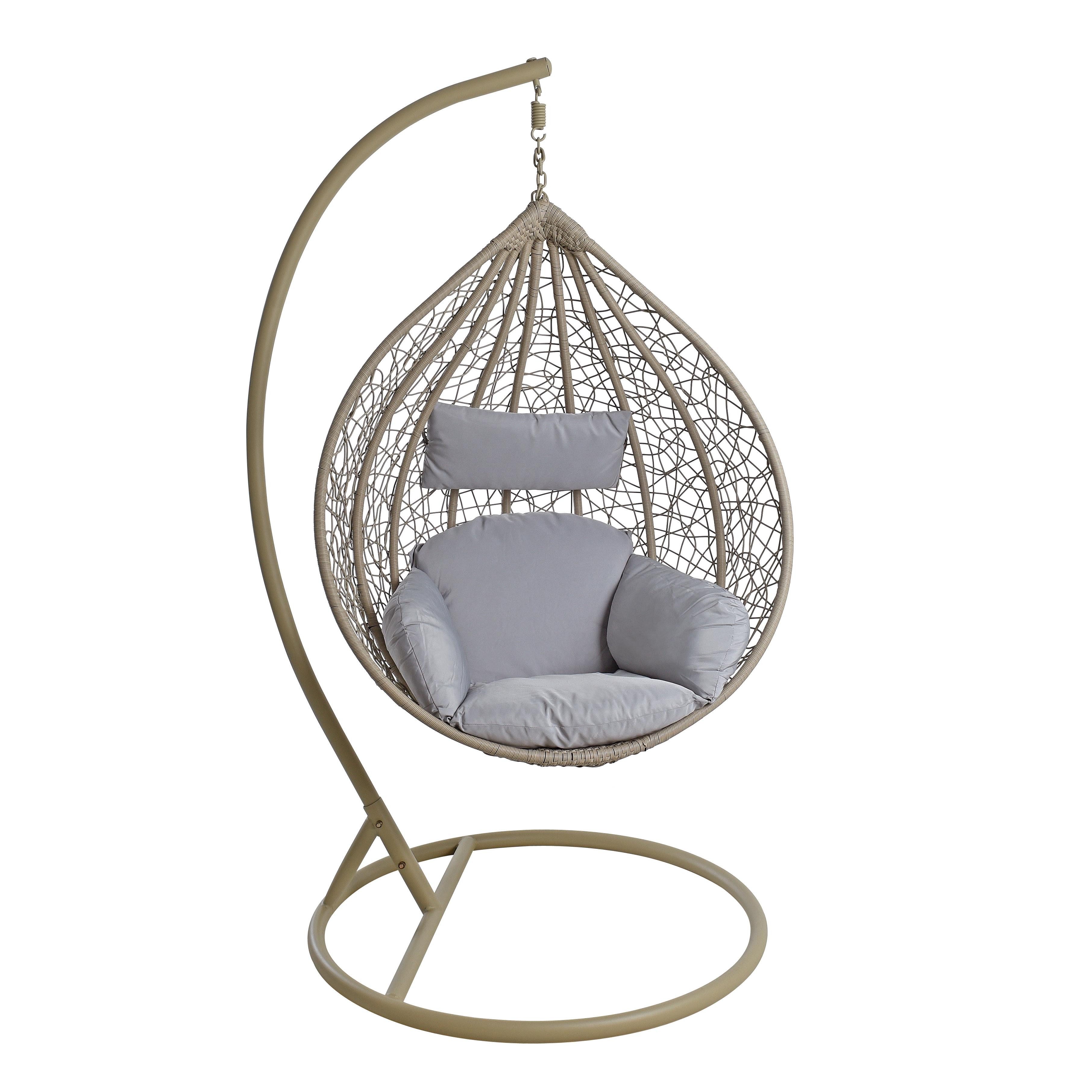 ESTEXO Hängesessel mit Gestell Polyrattan Hängekorb Rattan Hängestuhl Beige / Grau – Bild 4 von 5