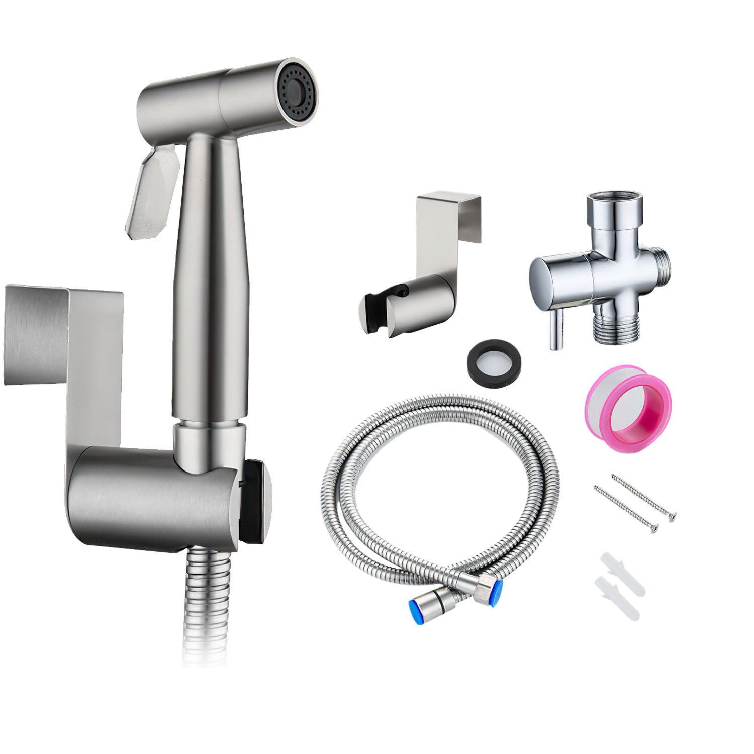 Refined Living Seitenbrause Bidet handbrause Boost-Funktion Bidetarmatur mit G1/2 Edelstahl, (1,5 m Metallschlauch, Geeignet für Frauen, ältere Menschen, kind, 1-tlg., Toilettenschlauch intimdusche toilette Zwei Wasserauslassmodi), mit Wasserhahnspender, Schlauch- und Hakentoilette oder Wandhalterung
