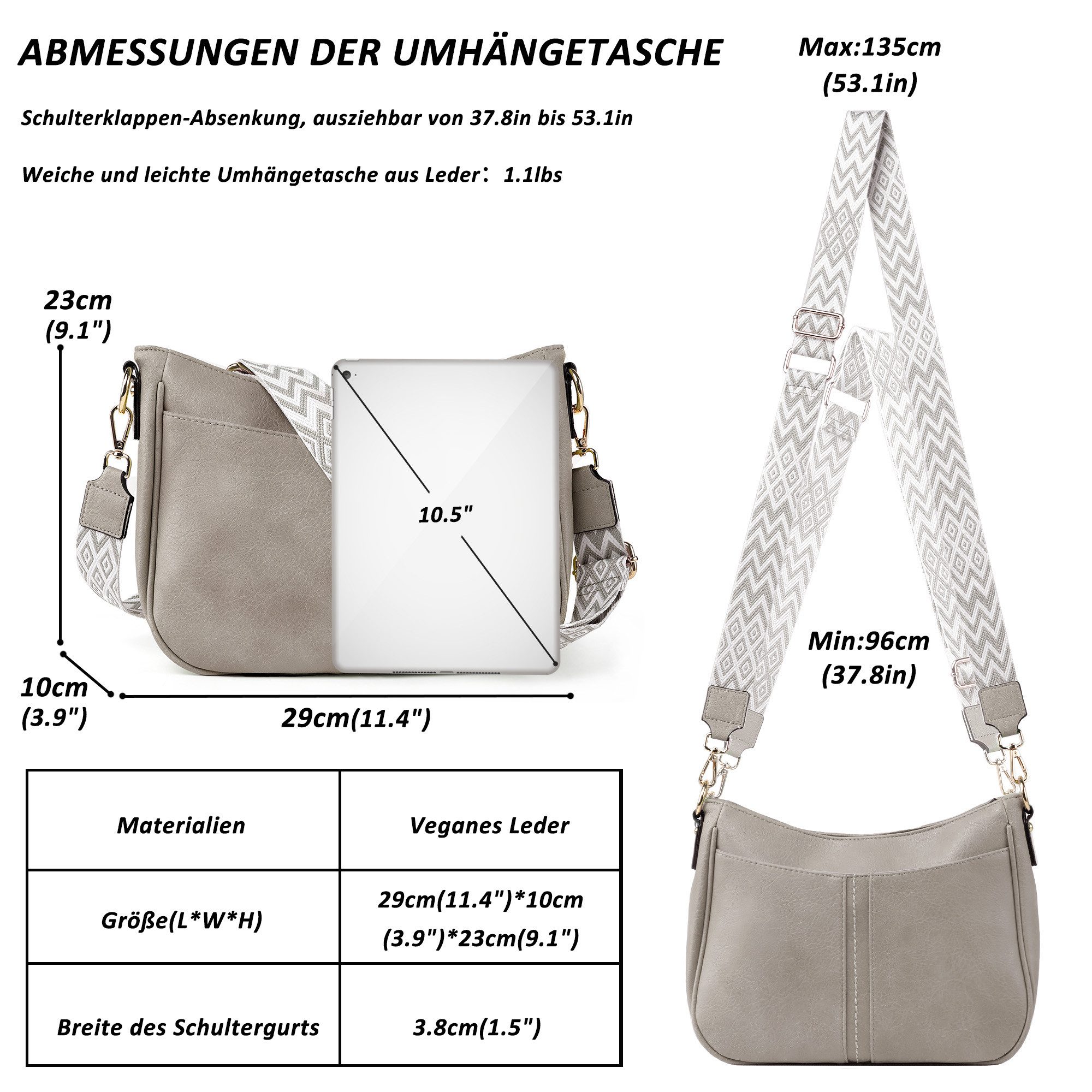 TAN.TOMI Umhängetasche Handtasche Damen mittelgroß Schultertasche Crossbody Bag, Damenhandtasche Mehrere Fächertaschen – Bild 5 von 5