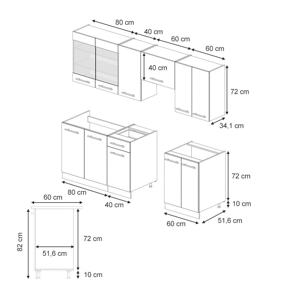Vicco Küchenzeile Fame-Line, Grün-Gold Landhaus/Anthrazit, 240 cm, AP Marmor