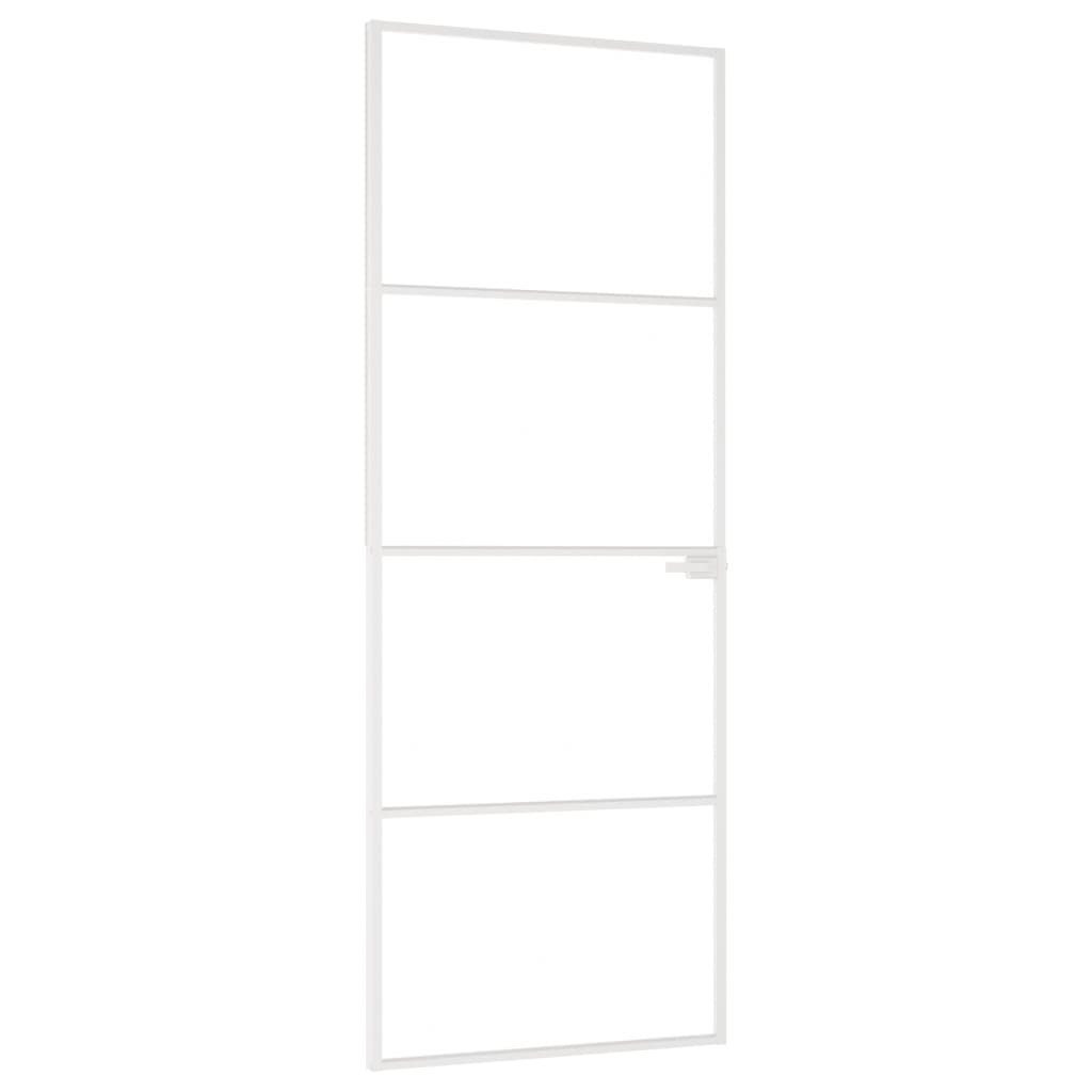 vidaXL Zimmertür Innentür Weiß 76x201,5 cm Hartglas Aluminium Schlank Zimmertür Glastü
