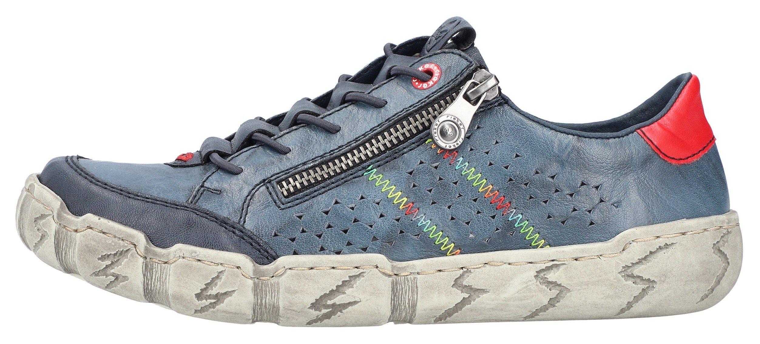 Rieker Sneaker Freizeitschuh, Halbschuh, Schlupfschuh, mit bunter Ziernaht