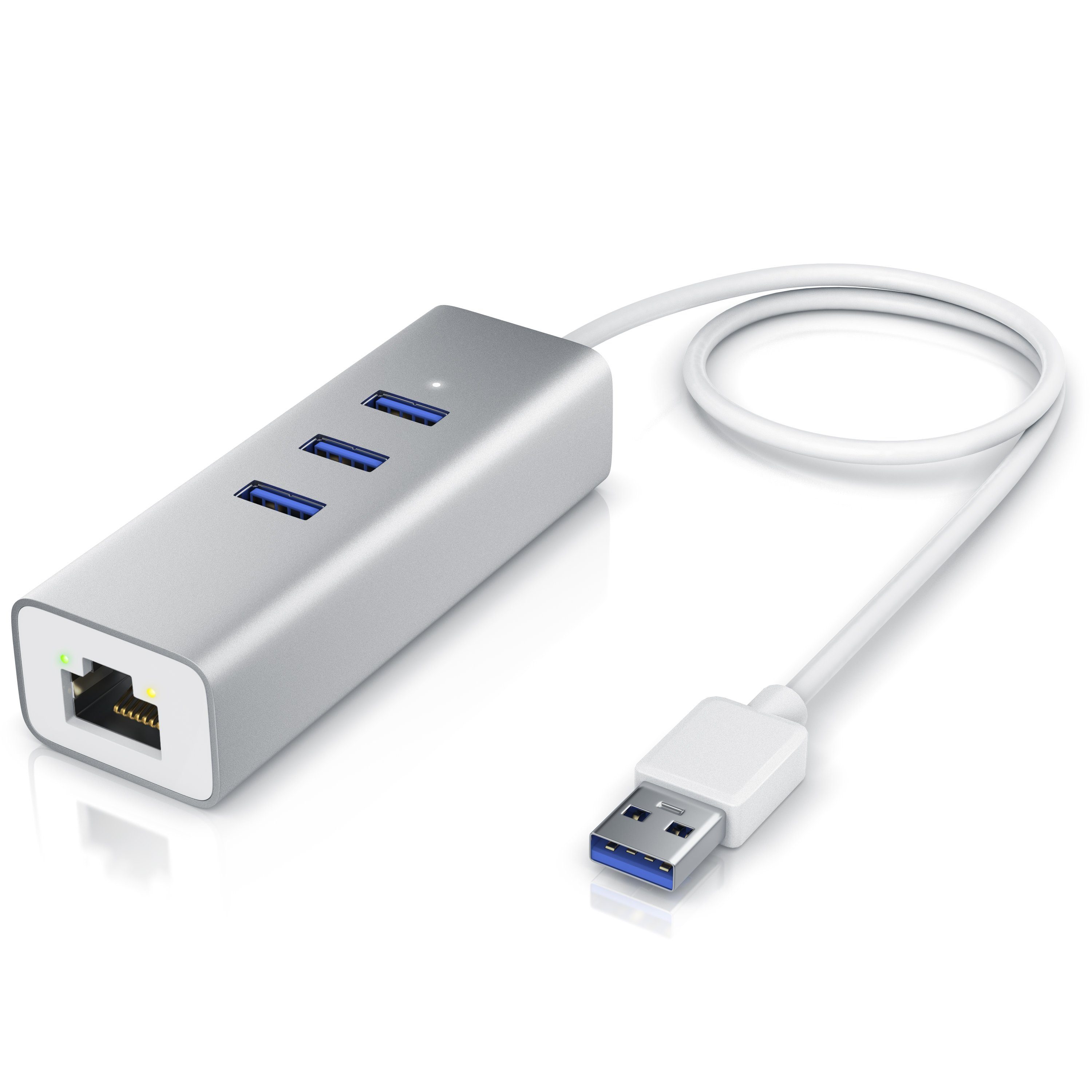 CSL USB-Adapter, 3-Port USB 3.0 Verteiler inkl. Netzwerkadapter mit RJ45  Buchse / Aluminium Gehäuse