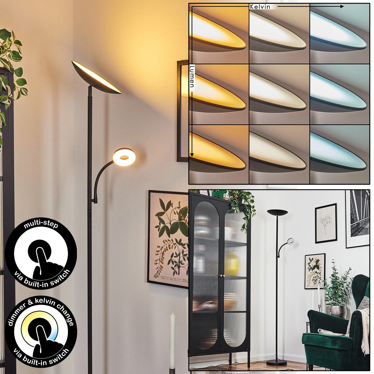 hofstein Stehlampe dimmbare Stehlampe aus Metall/Kunststoff in Schwarz/Weiß günstig online kaufen