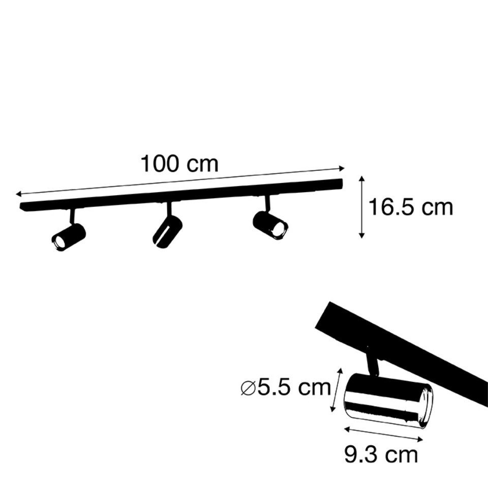 Qazqa Schienensystem-Sets Iconic jeana, LED wechselbar, GU10, Gold/Messing, Modern, Aluminium, Deckenstrahler 3-flammig