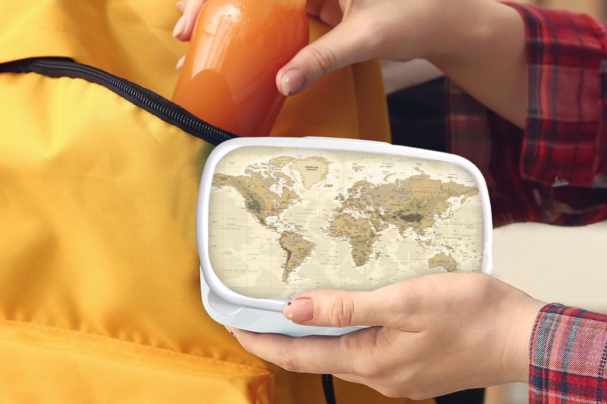 Lunchbox Jahrgang, Welt Brotbox (2-tlg), Brotdose, weiß Karte und für Kunststoff, Mädchen Erwachsene, - - MuchoWow für und Kinder Jungs