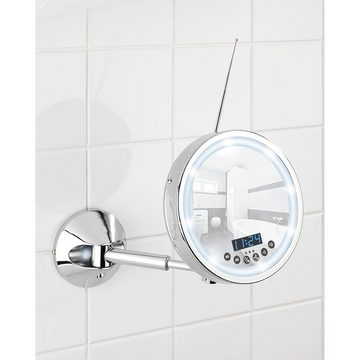 WENKO Badspiegel LED Wandspiegel Kosmetikspiegel Schminkspiegel Badspiegel, Beleuchtet 3 Fach Vergrößerung mit Multimedia-Center