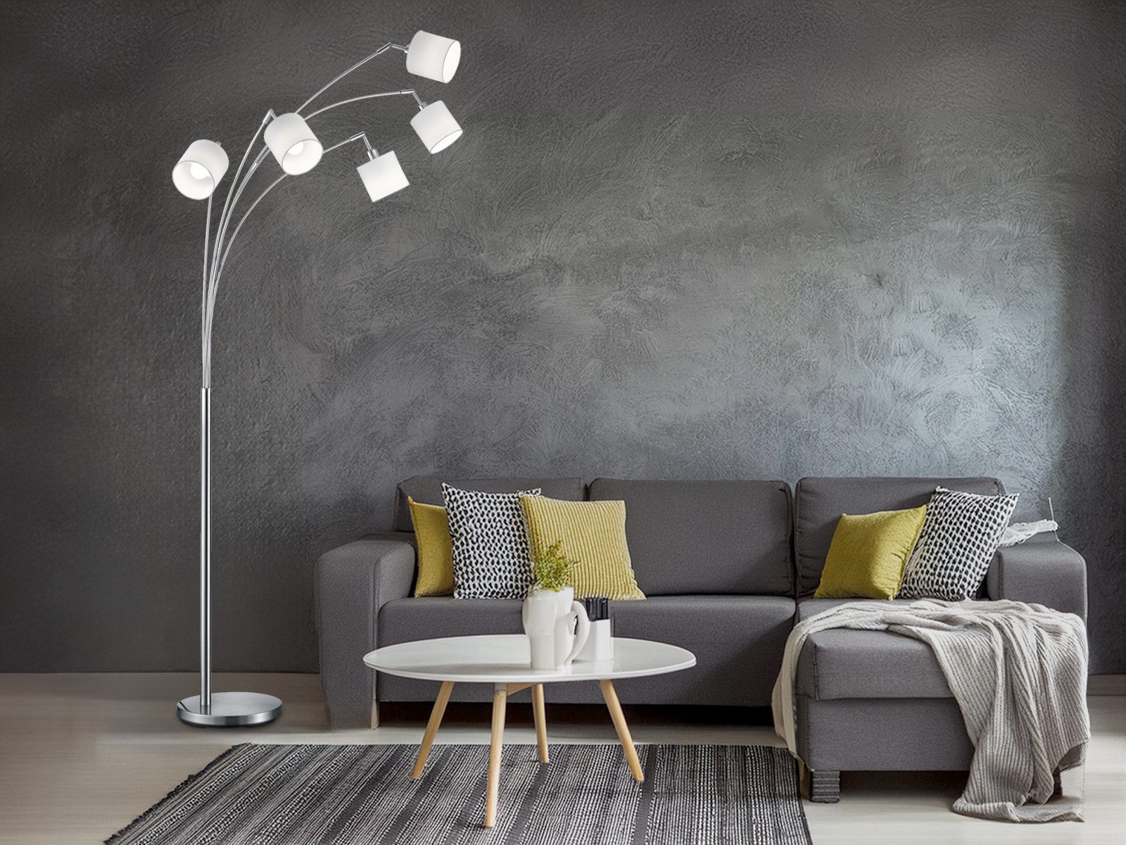 Reality Leuchten LED Stehlampe, Dimmfunktion, LED wechselbar, Warmweiß, Große ausgefallene Designer-lampen dimmbar Lampenschirme Stoff H 200cm