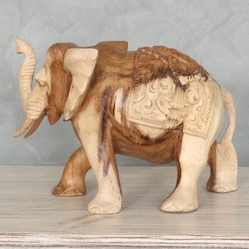Oriental Galerie Dekofigur Elefant Skulptur mit aufwendiger Schnitzerei Natur 20 cm (1 St)