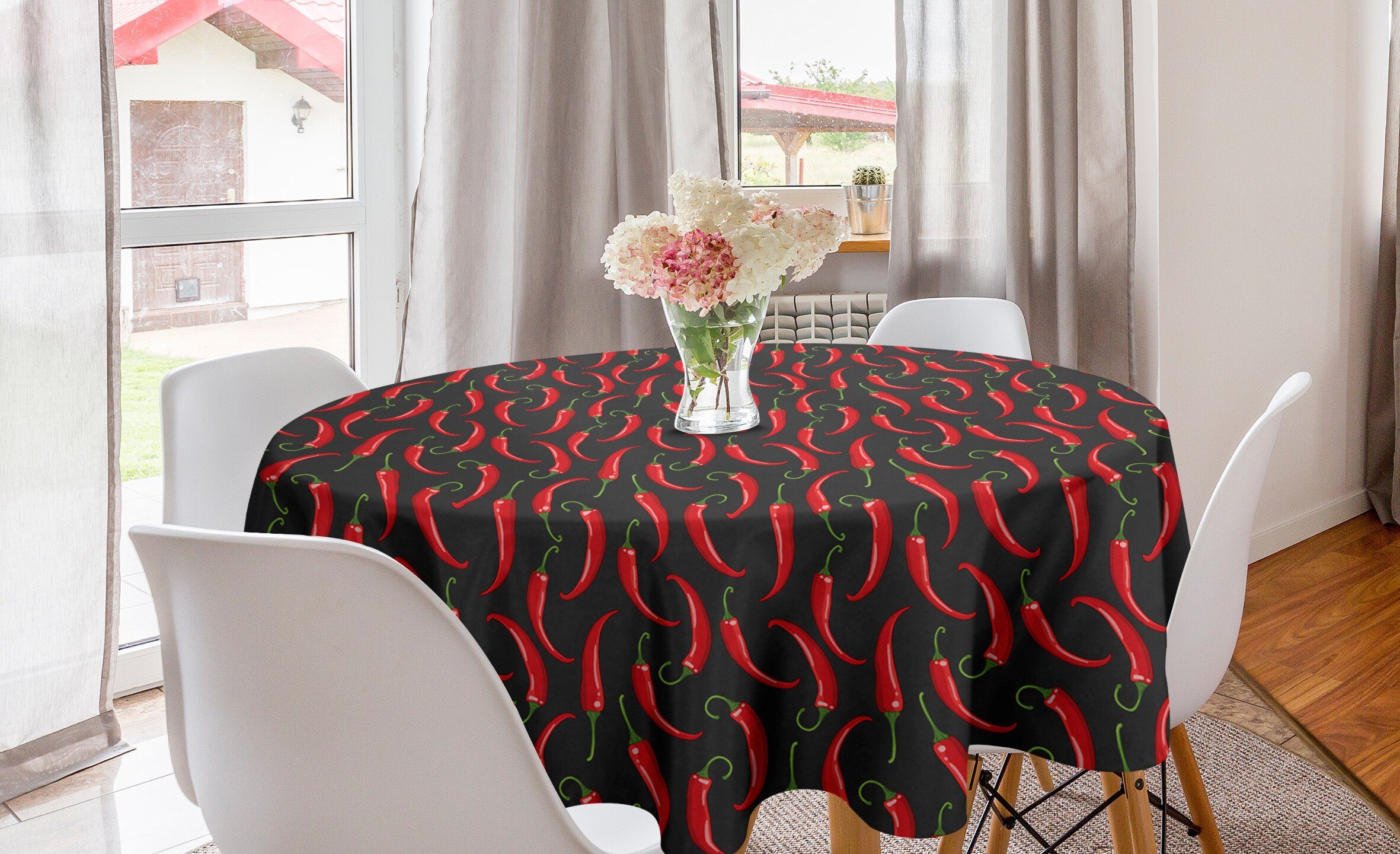 Tischdecke Paprika-Pfeffer Tischdecke Hot Esszimmer Küche Abdeckung für Spice Dekoration, Abakuhaus Gemüse Kreis
