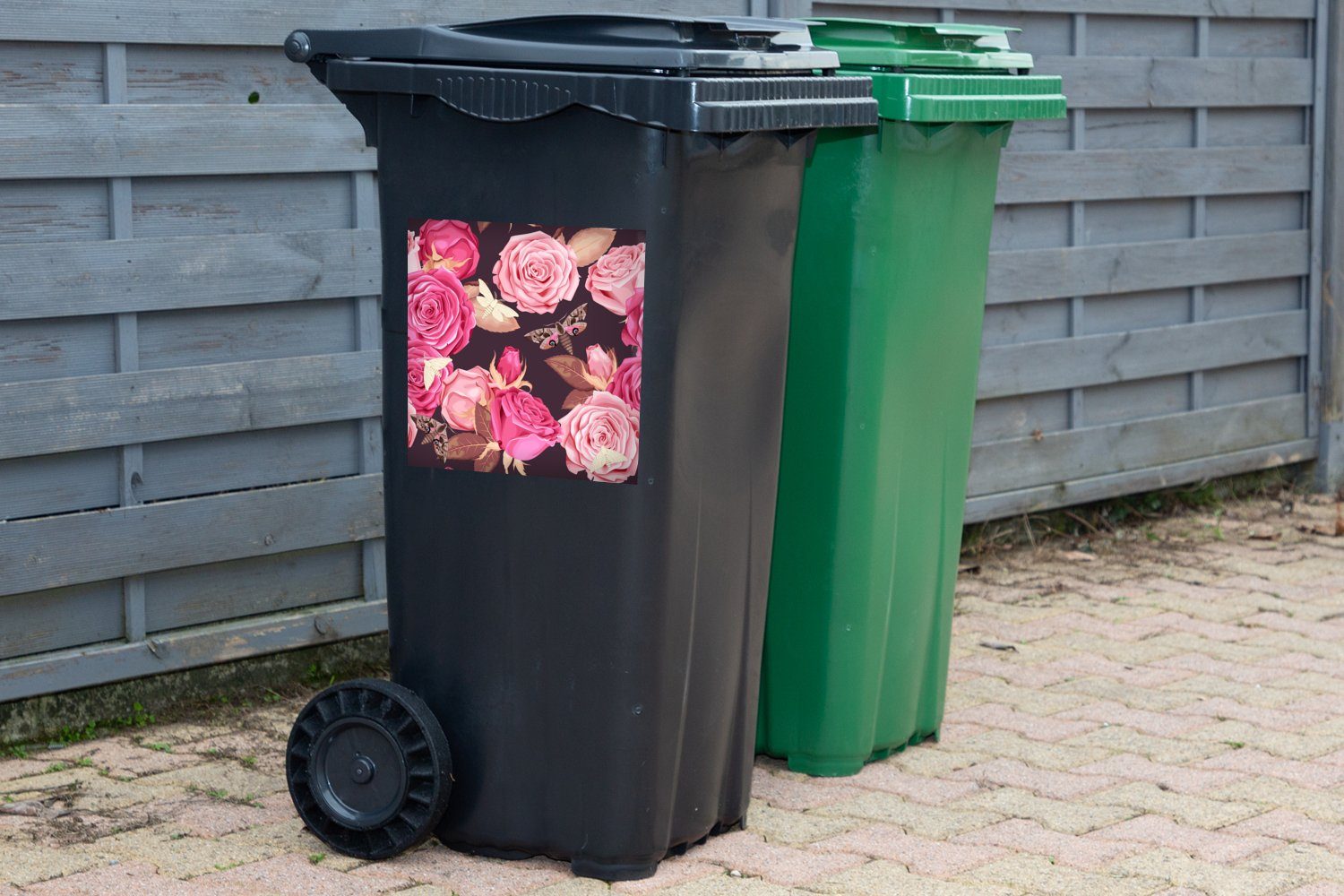 MuchoWow Wandsticker Rosen - Abfalbehälter Sticker, - (1 Schmetterlinge Mülleimer-aufkleber, Mülltonne, St), Container, Natur