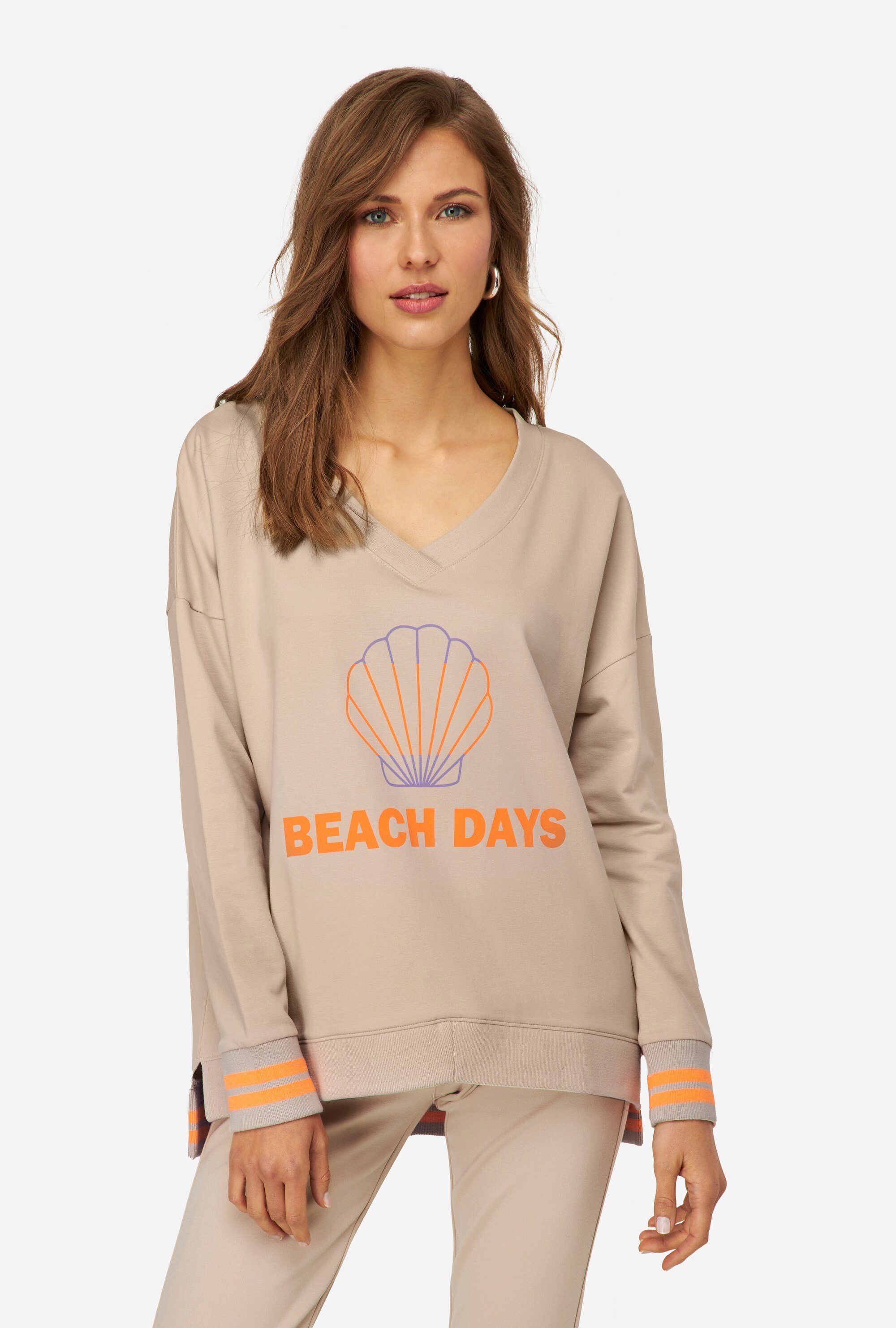 Laurasøn Sweatshirt Sweater BEACH Langarm Neon-Print V-Ausschnitt DAYS