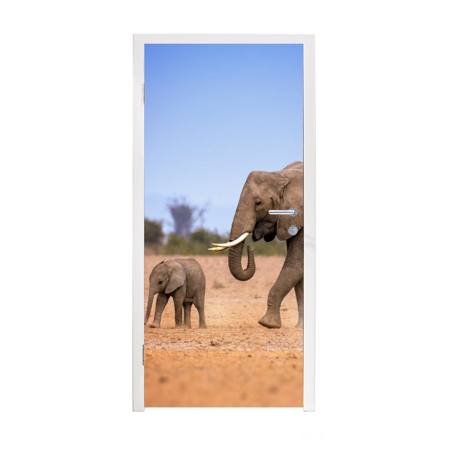 MuchoWow Türtapete Elefantenfamilie mit ihrem Baby in Kenia, Matt, bedruckt, (1 St), Fototapete für Tür, Türaufkleber, 75x205 cm | Türtapeten